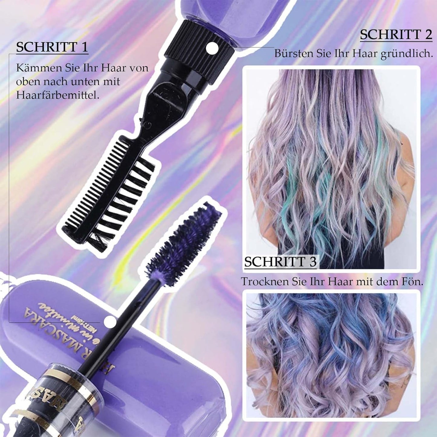 Instant haarverf 6 kleuren Tijdelijke haarmascara voor meisjes en vrouwen Wasbaar haarkrijt Regenboog haarmascara Haarverf voor carnaval Halloween Cosplay Feest Verjaardag (A) Naty Shop Haarverf
