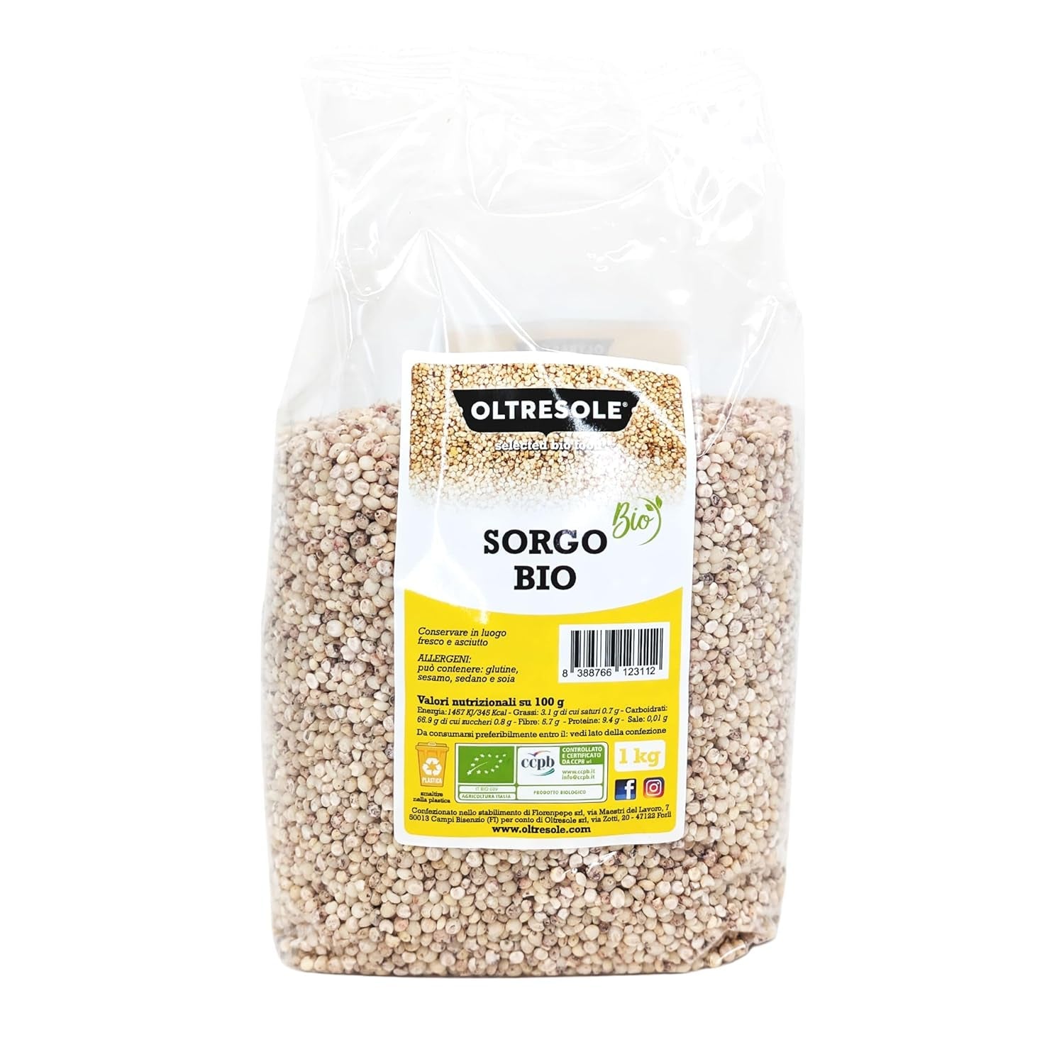 Biologische witte sorghum, 1 kg, gepeld, rauw graan, biologisch geteeld in Italië, ideaal pakket voor het hele gezin