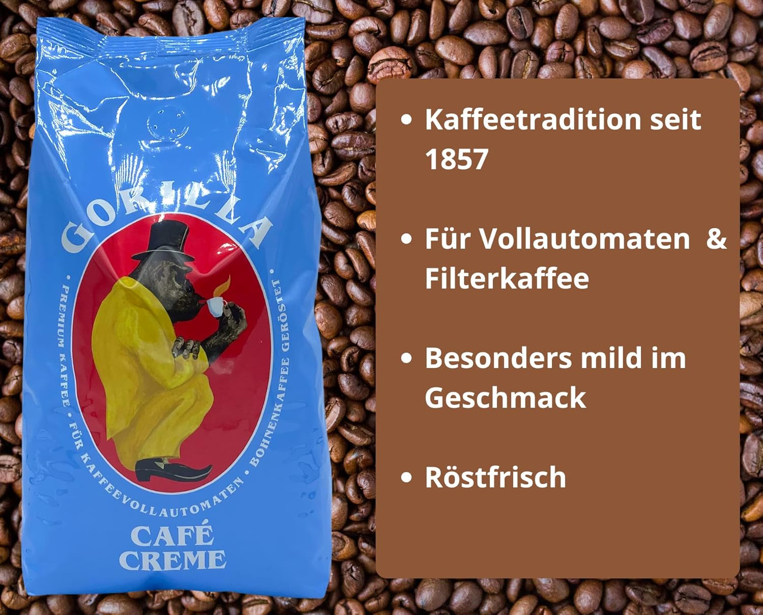 Gorilla koffieroom 3x 1000g Joerges + Jassasgebakjes | Arabica koffie Pak van 3 1kg