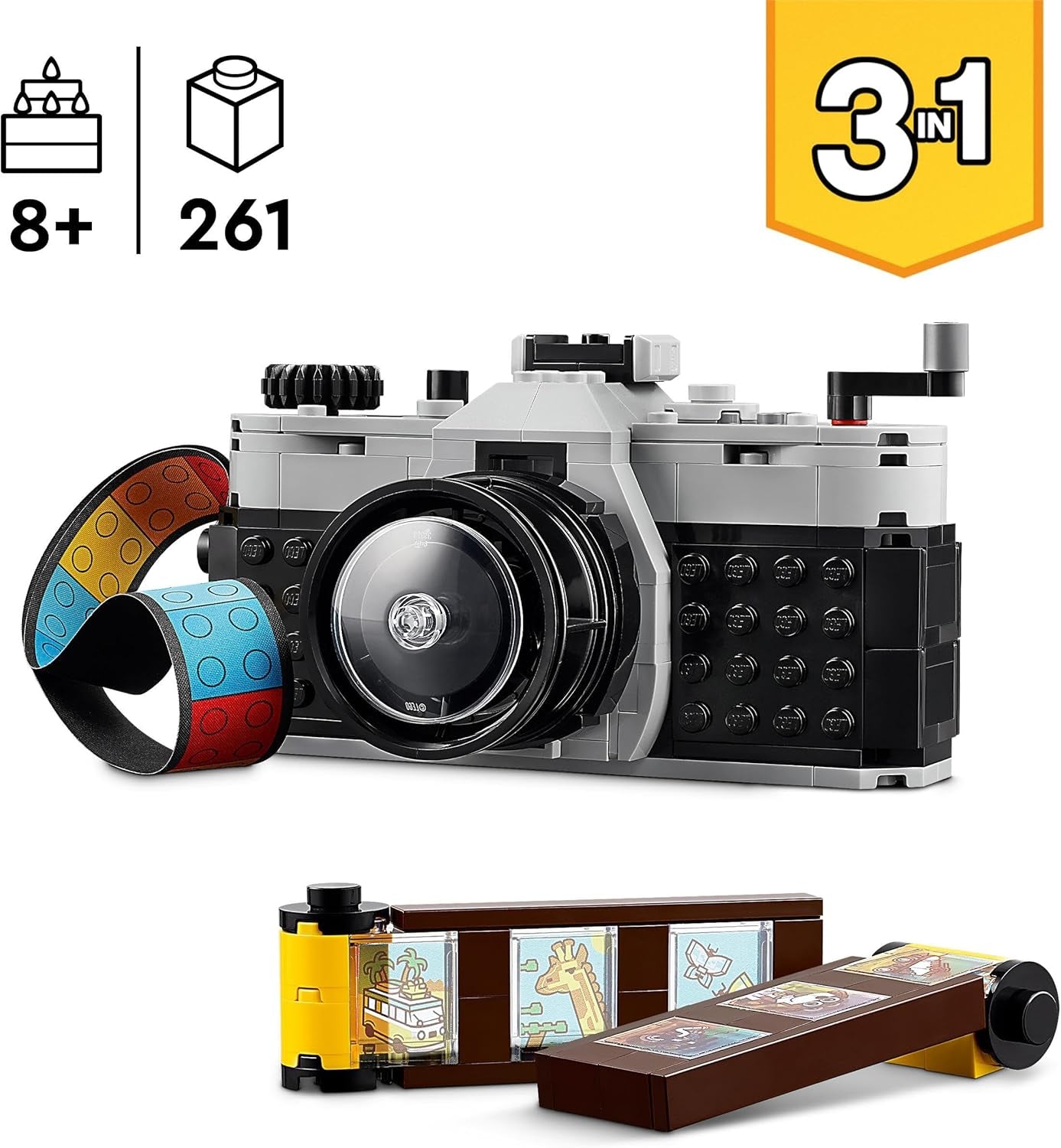 LEGO Creator 3in1 retrocameraspeelgoed, camcorder, tv-toestel, kinderbureaudecoratie of slaapkameraccessoires, fotografiecadeaus voor meisjes en jongens vanaf 8 jaar oud 31147 Bouwsets Bekijk de LEGO-Store