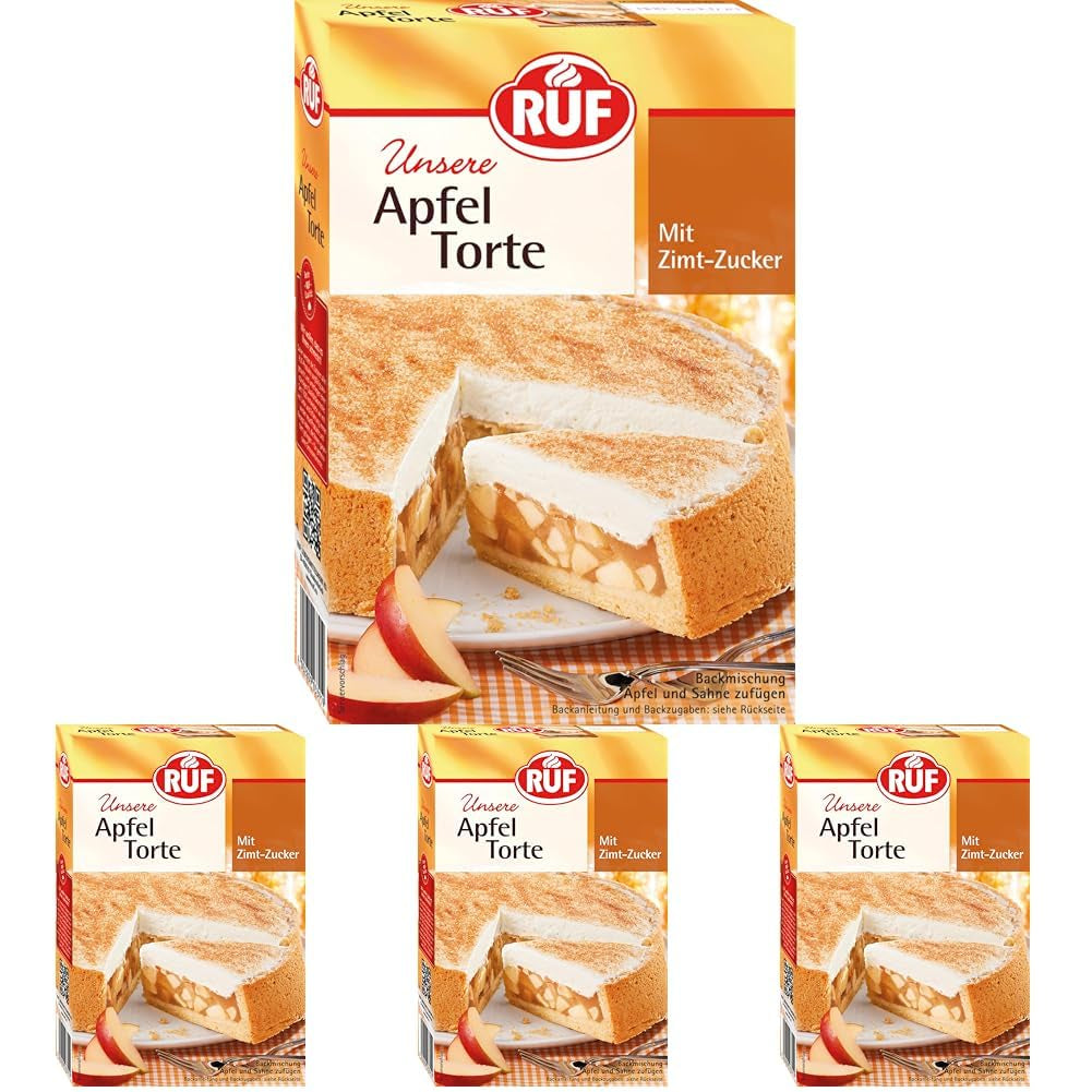RUF Apfeltorte, Backmischung Für Eine Apfel-Torte Mit Sahne-Creme en Zimt-Zucker, Apfel-Zimt-Torte, Vegan Naty Shop Apfeltorte 500 G (Packung Mit 4)