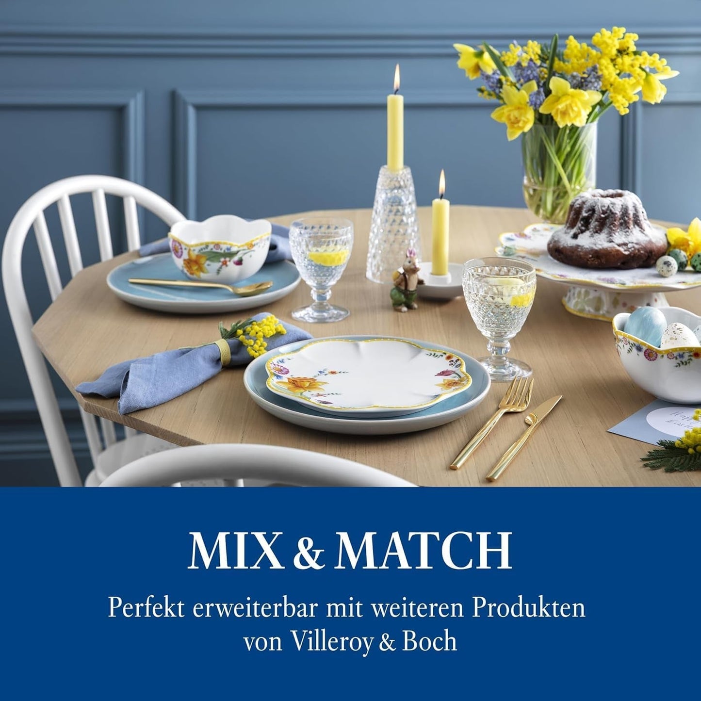 Villeroy & Boch - Spring Awakening Ontbijtset voor 2, 6-delig, Paasserviesset, Ontbijt, Pasen, Koffieservies, Lenteservies, Porselein