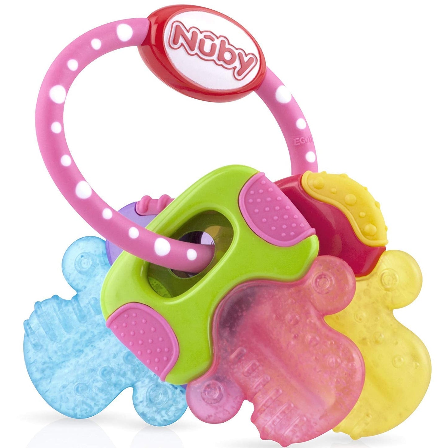 Nuby bijtring voor baby's bevordert het zicht en de motoriek; het grijpspeeltje met ijsgel bereikt zelfs de kiezen; vanaf 4+ maanden