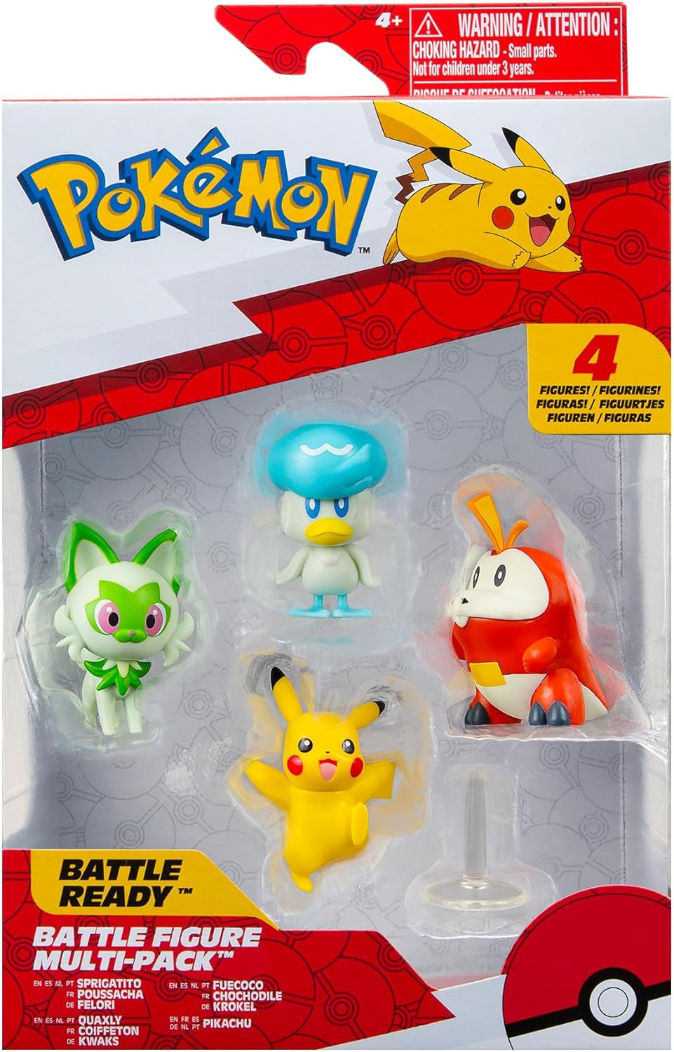 Pokémon PKW3402 - Battle Figure Multipack - 4-pack met Pikachu, Croc, Kwaks, Felori, officiële gedetailleerde figuren, elk 5 cm Actiefiguren Naty Shop