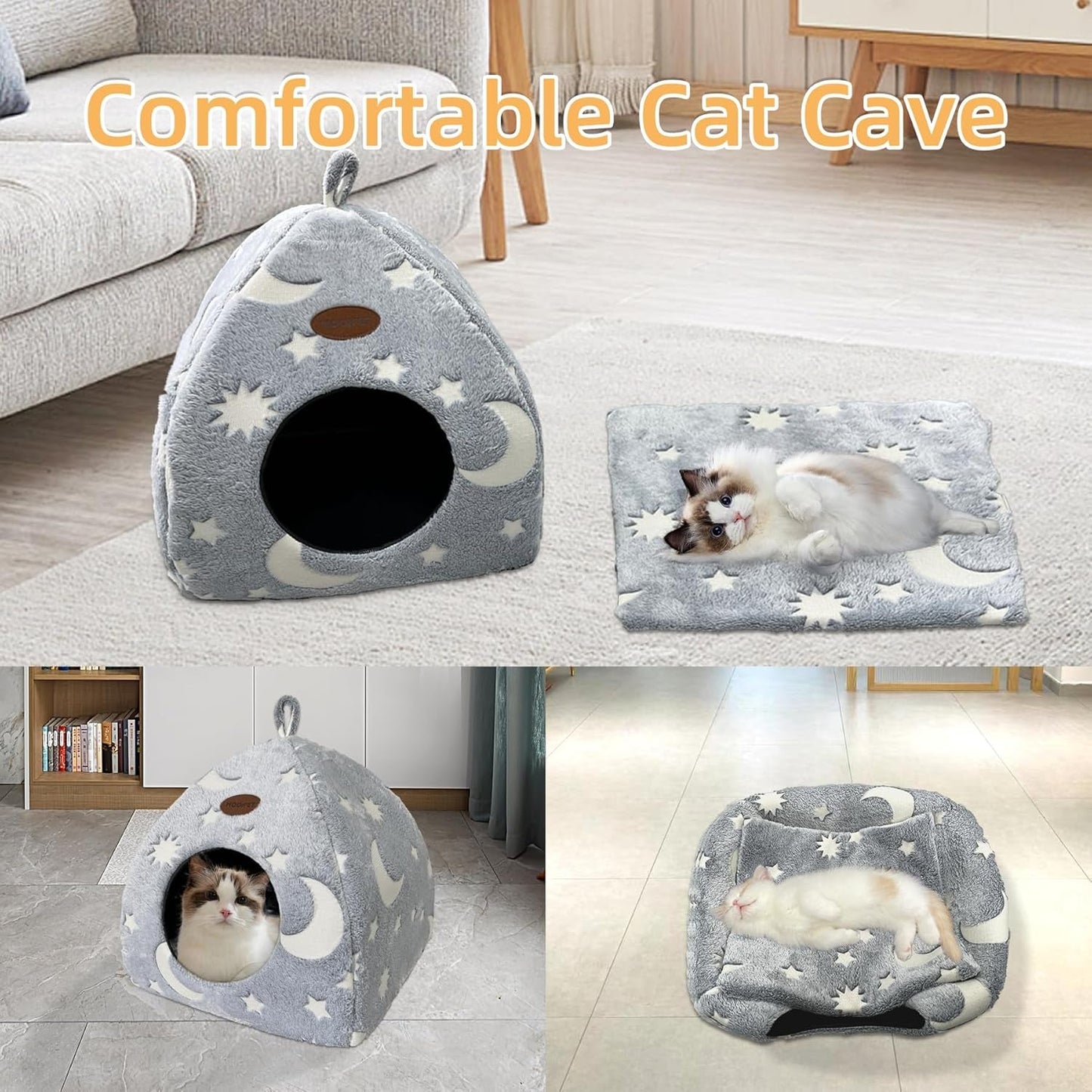 Katzenhöhle Plüsch Katzenhaus met wasbarem Kissen Faltbare Katzenzelt Höhle met handvat Weiches en Warmes Katzenbett für Drinnen 33x33x35cm