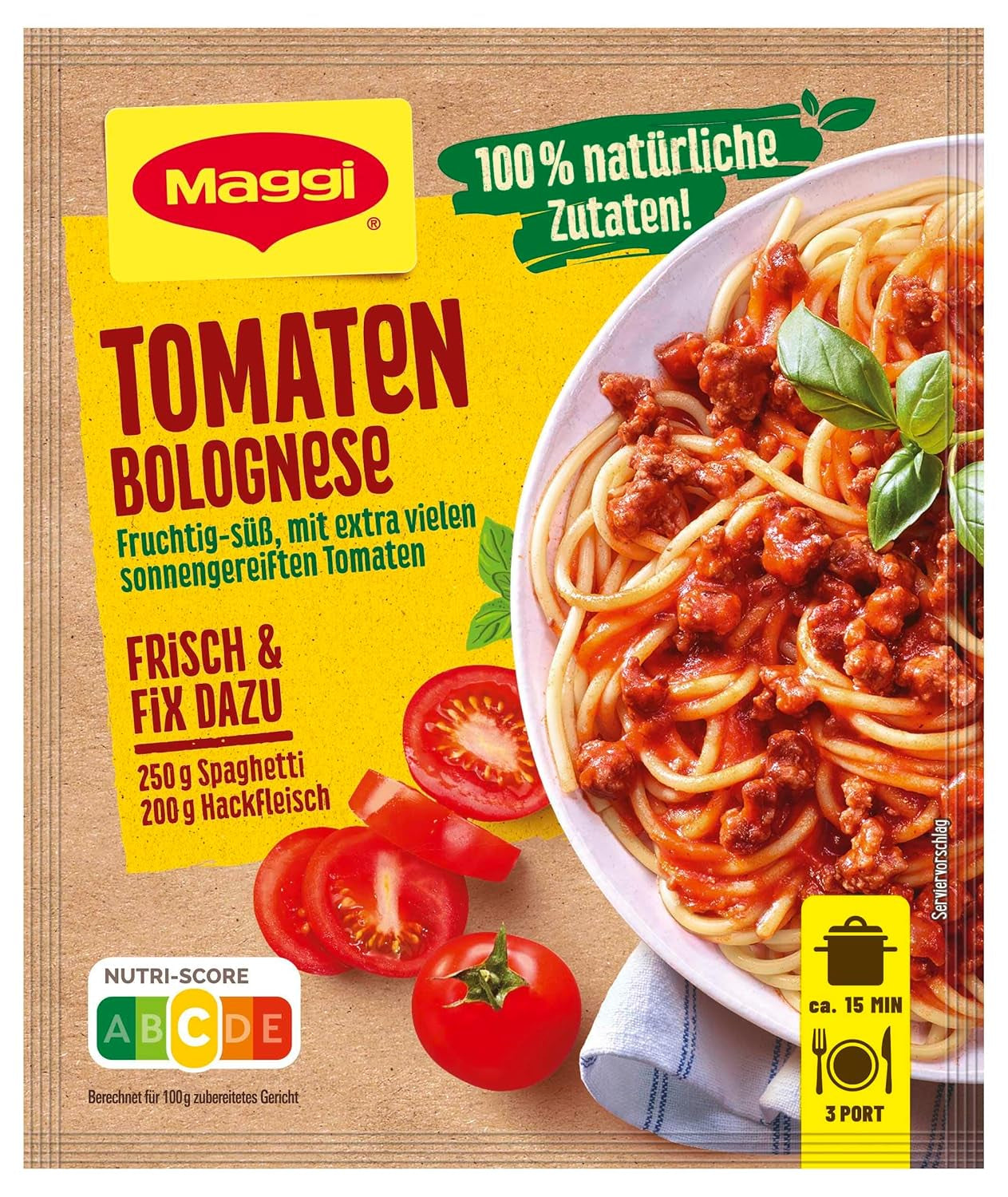 MAGGI Fix voor Spaghetti Bolognese, Würzmischung, 100% natuurlijke ingrediënten, voor 3 Portionen, 1er Pack (1 x 36g Packung)