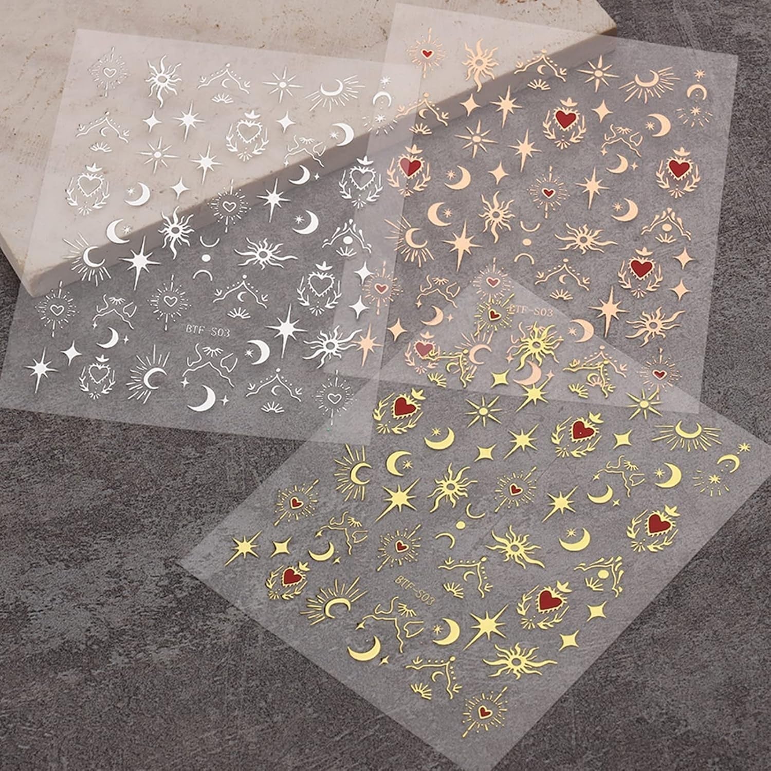 JMEOWIO Nagelsticker Mond Stern 9 Blatt Nail Art Sticker Selbstklebend Nagelaufkleber Sonne Decoratie Nageldesign Zubehör