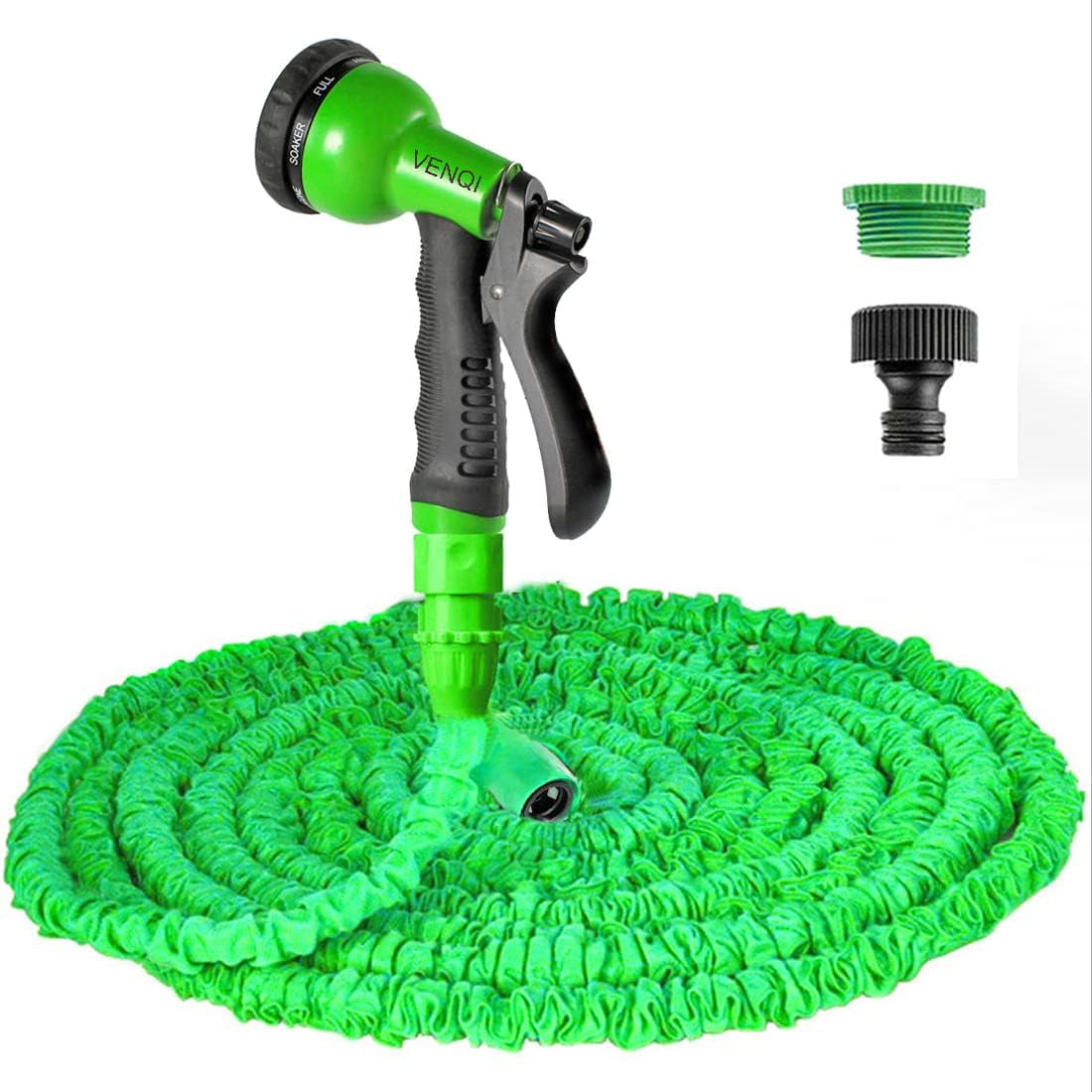 30 m uittrekbare tuinslang, 30 meter flexibele waterslang met 8-jet sproeikop, waterdichte intrekbare heavy-duty slang met 3/4 "en 1/2" connectoren (30 m, groen)