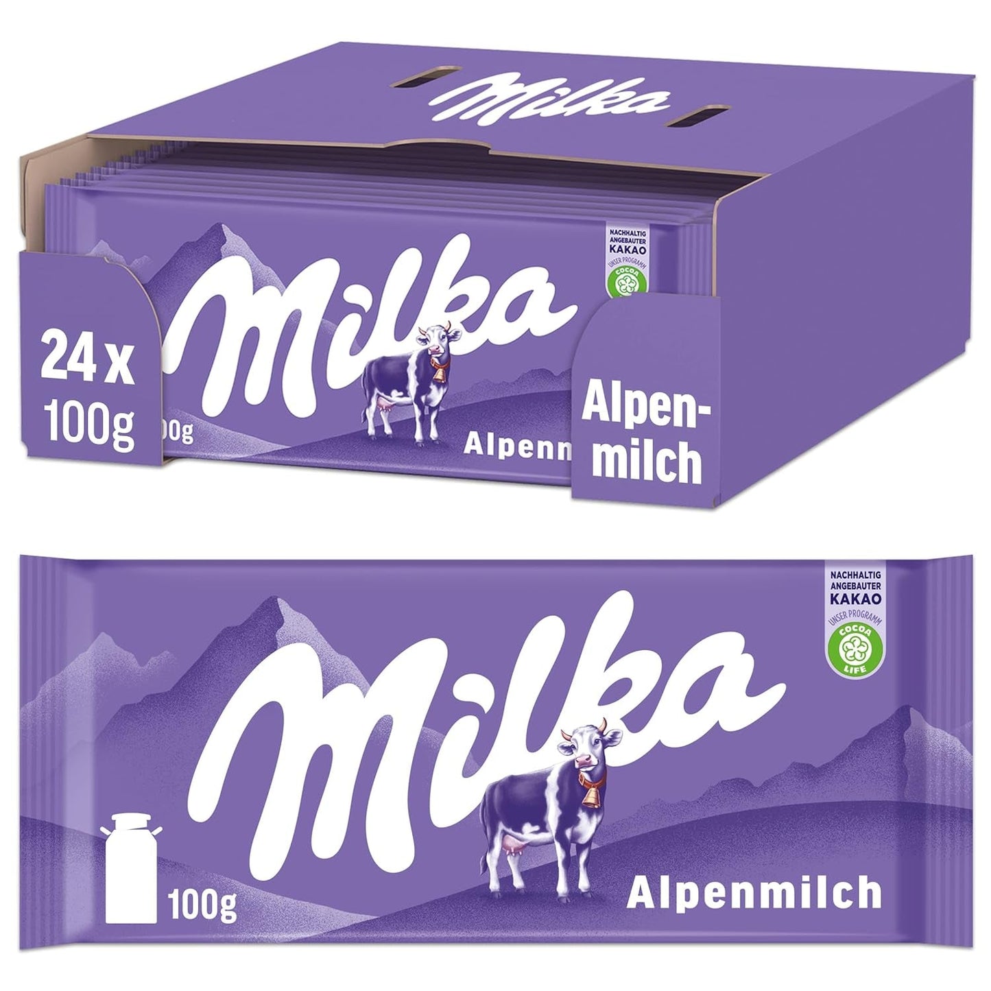 Milka Koeienvlekken – Alpenmelkchocolade met witte chocolade in koevlekkenmotief – 24 x 90 g