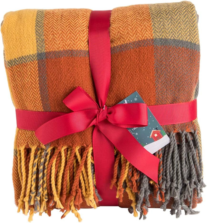 G Lake Oranje Plaid Deken Gooi Acryl Zacht Omkeerbaar Gekleurde Sprei Met Franjes Cadeau Voor Kerstdecoraties 127 Cm B X 170,2 Cm L-Pompoen Oranje Bedden En Hoezen G Lake Pompoen Kleur 50 In X 67 In