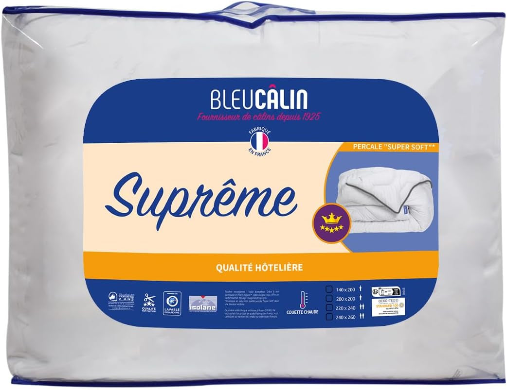 Supreme deken Bleu Câlin, zeer warm, extra zachte envelop, super zacht, hotelcomfort, 140 X 200 cm Dekbedden en dekbedden Naty Shop