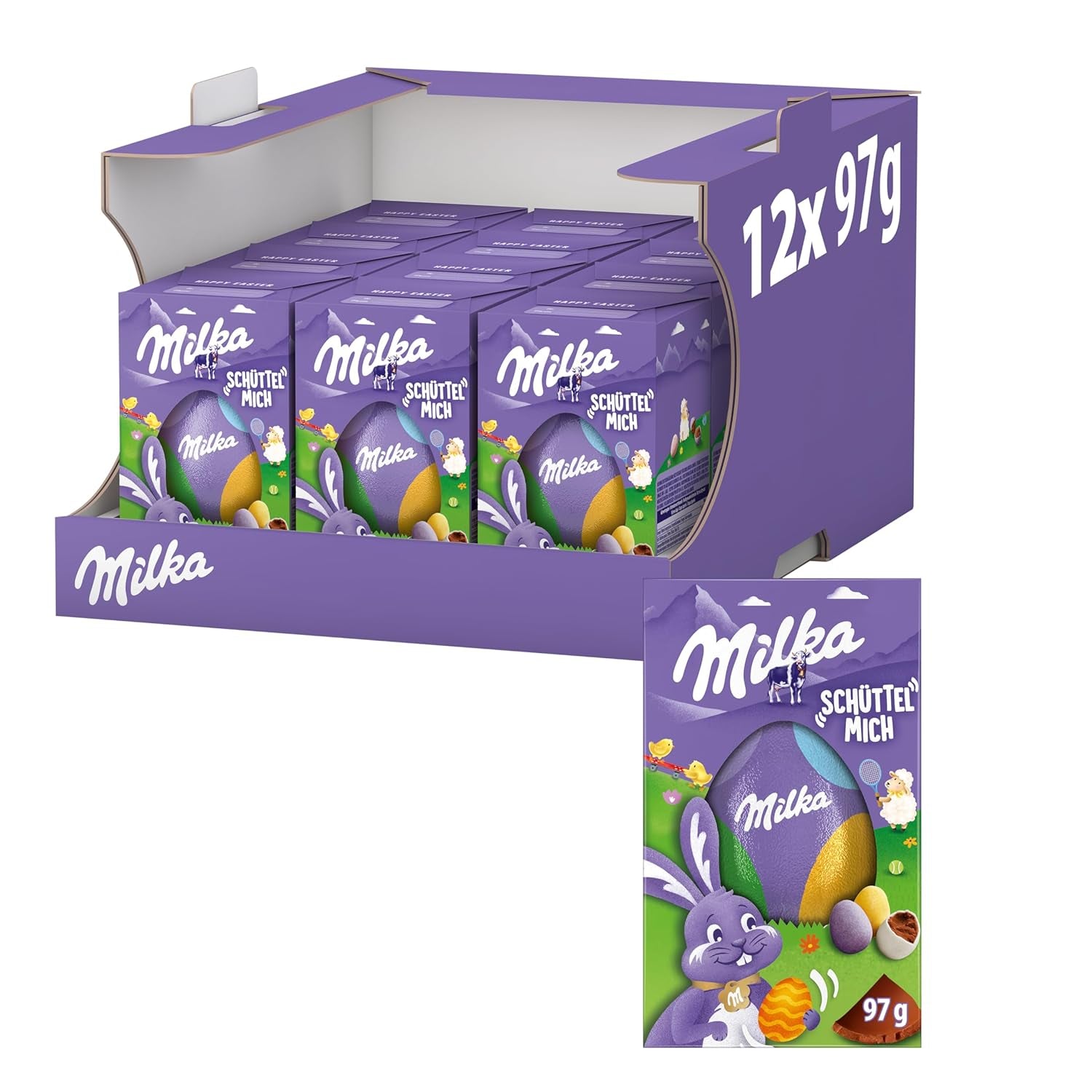 Milkshake Me Egg – chocolade-ei gevuld met mini gekleurde eieren van alpenmelkchocolade – 97g
