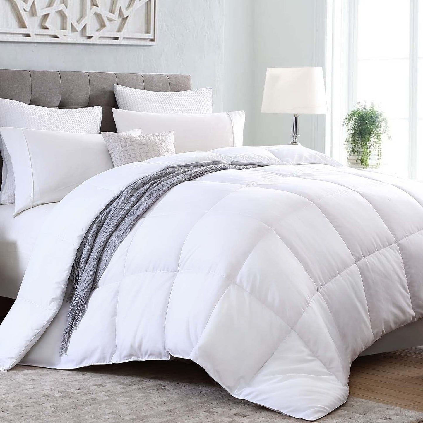 Kingsley Trend Alternatief wit donzen dekbed voor alle seizoenen, het hele seizoen, kingsize dekbed (2,6 M x 2,3 M), zacht, machinewasbare dekbedden en dekbedden Naty Shop Queen Wit
