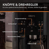 KRUPS Arabica Picto automatische espressomachine, compact ontwerp, eenvoudig te gebruiken, intuïtief verstelbare draaibediening, melkopschuimer, 2-kops functie, espressomachine, zwart, EA810870