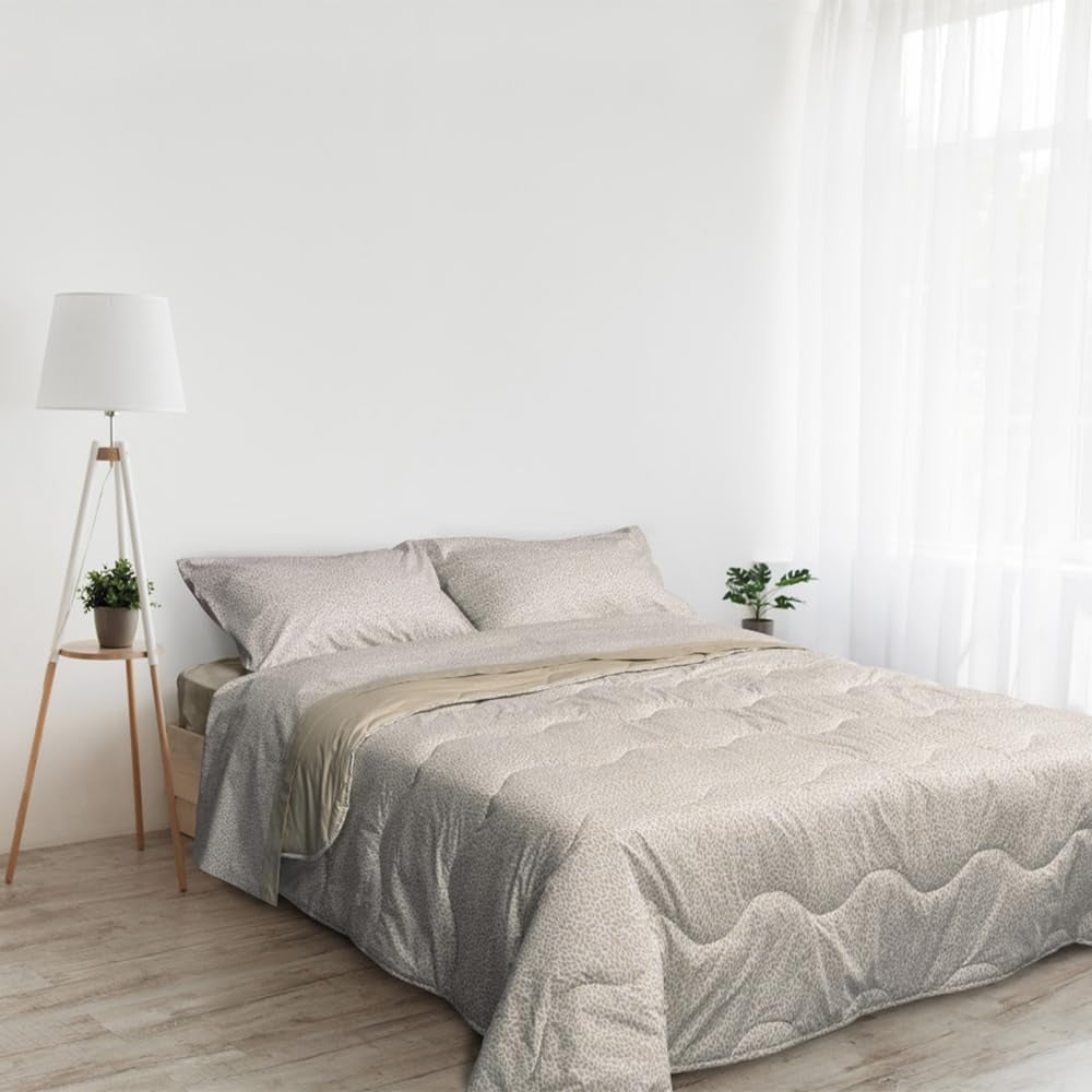 Foppapedretti Nacht&Natur dekbedovertrek voor tweepersoonsbed 2P; zandbloemblaadjes, hoes van 100% katoen, Made in Italy Quilts en quilts Naty Shop