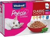 Vitakraft Poésie Classique, kattennatvoer, kattenvoer in saus, met kip, met kalkoen, met rundvlees, met zalm, zonder toegevoegde suiker en granen (1 pakje van 12 x 85 g)