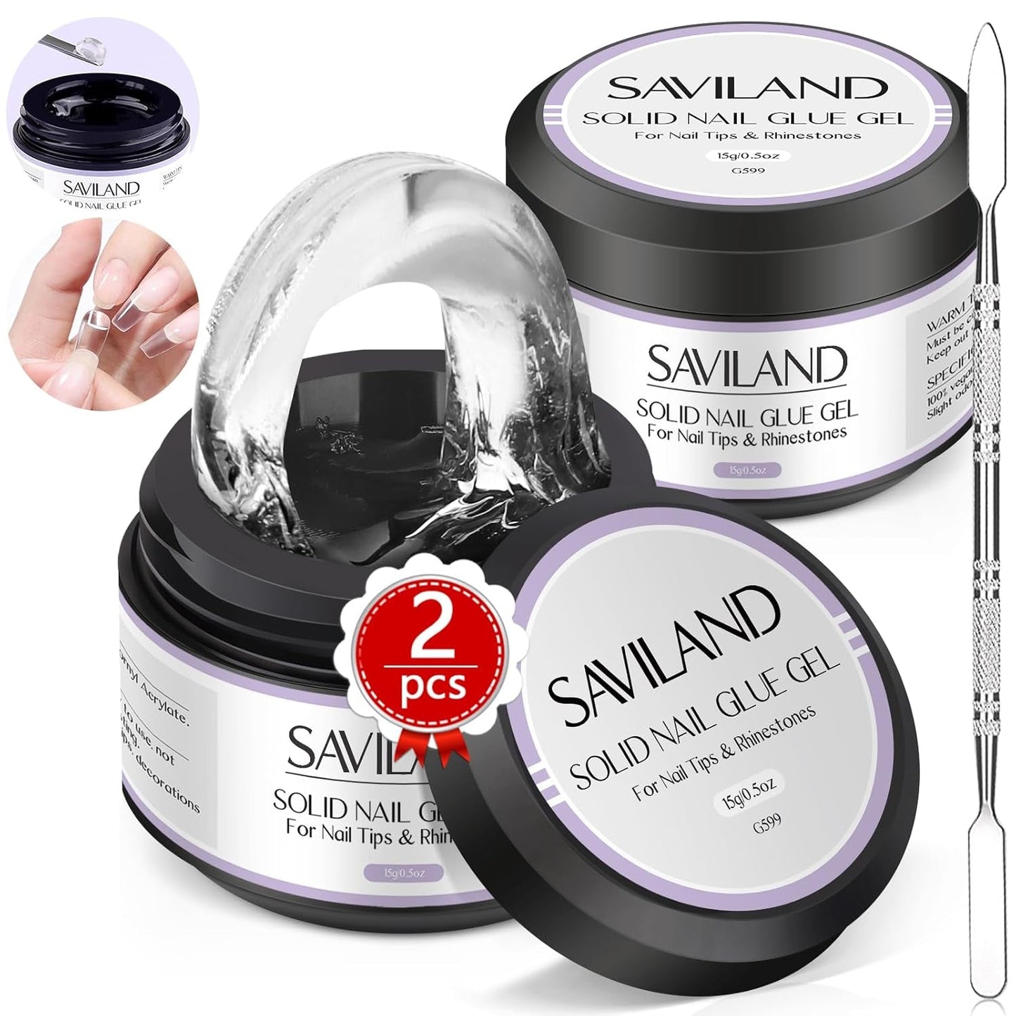 Saviland Solid Nail Tip Lijm: 2 stks 15G Kunstmatige Nagellijm Extra Sterke Lijm Druk Op Nagels UV Lijm Gel Nagellijm Voor Vrouwen Thuis Salon DIY UV/LED Lamp uitgehard