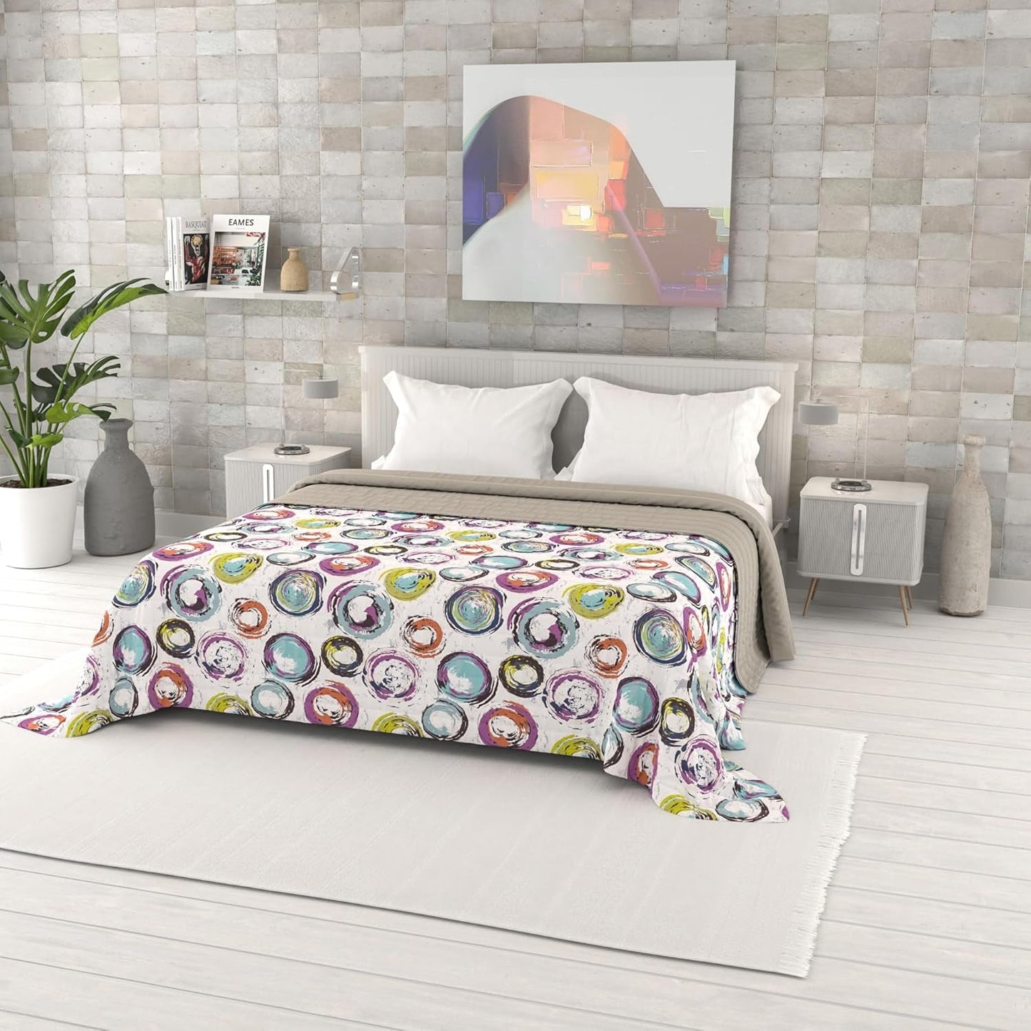 Zomerdekbed met fantasieprint, polyester vulling, bloemblaadjes, 260 x 270 cm