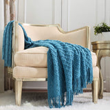CREVENT Roest Gebreide Deken voor Bank Bank Stoel Bed Woondecoratie Zacht Warm Gezellig Lichtgewicht Lente Zomer Herfst (127,8 X 152,4 cm Karamel / Bruin / Verbrand Oranje) CREVENT Bedden en Dekens Donkerblauw