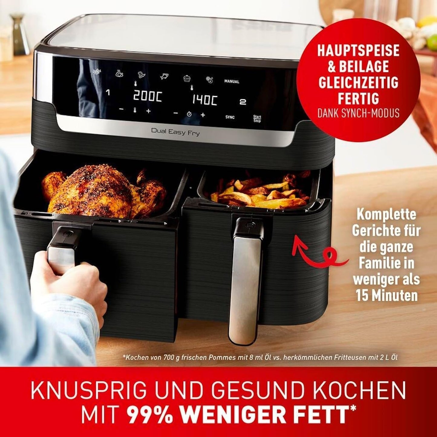 Tefal Dual Easy Fry Heteluchtfriteuse met twee kamers, inhoud 5,2/3,1 liter, twee onafhankelijke laden, 7 programma's Huishoudelijke apparaten Naty Shop