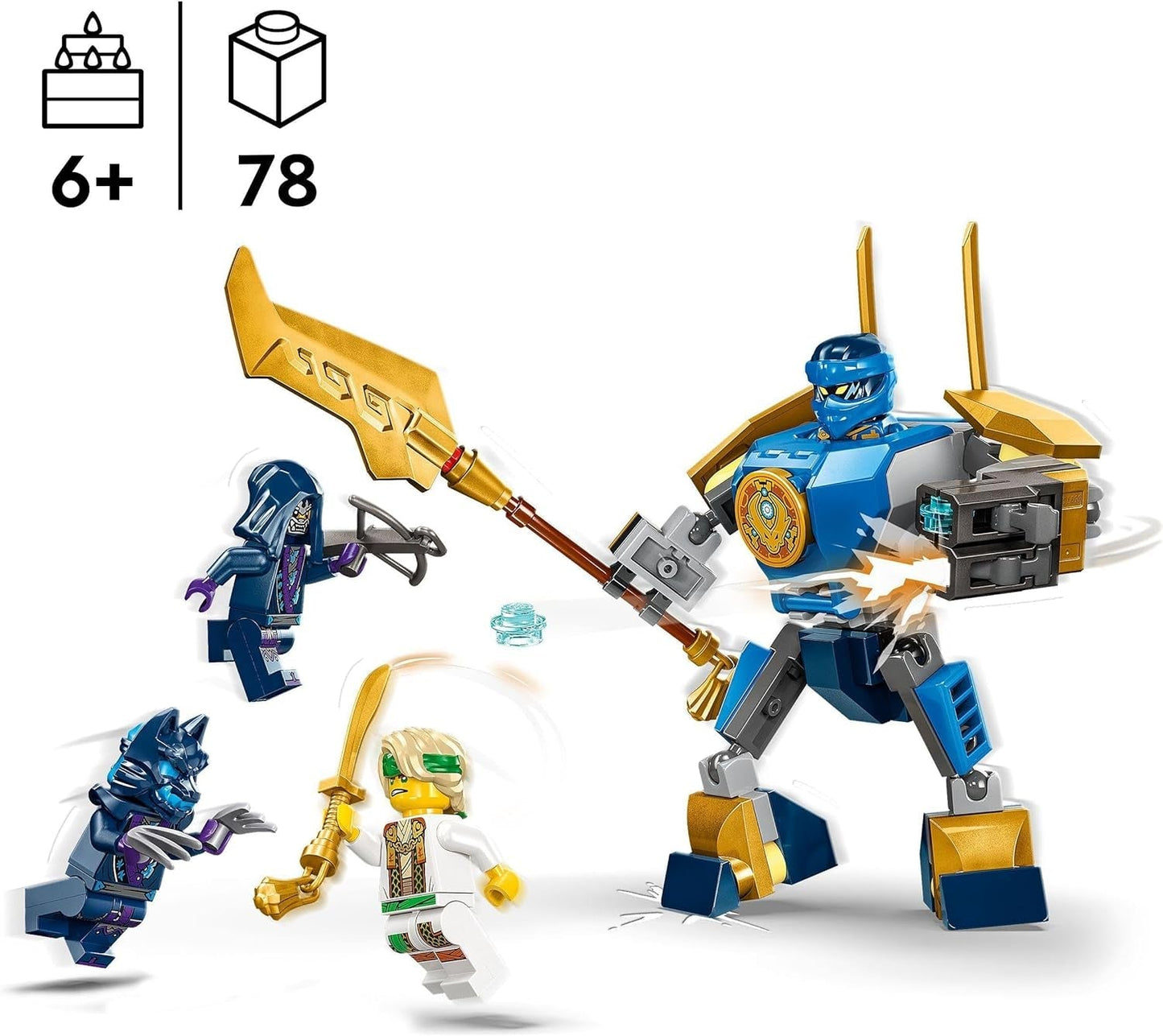 LEGO NINJAGO Jay Battle Mecha, ninjaspeelgoed voor kinderen met figuren, waaronder Jay minifiguur met mini-katana, actiefiguren en mecha, klein cadeautje voor creatieve jongens en meisjes vanaf 6 jaar 71805 Bouwsets Besuche den LEGO-Store
