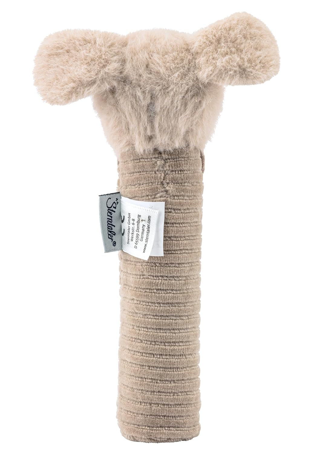 Sterntaler Babypieper Gelukshond - Babyspeelgoed van zacht pluizig materiaal met koord - Vangspeelgoed voor kinderen - Eerste pogingen om te vangen en te spelen, grijsbeige Bebe Toys Naty Shop