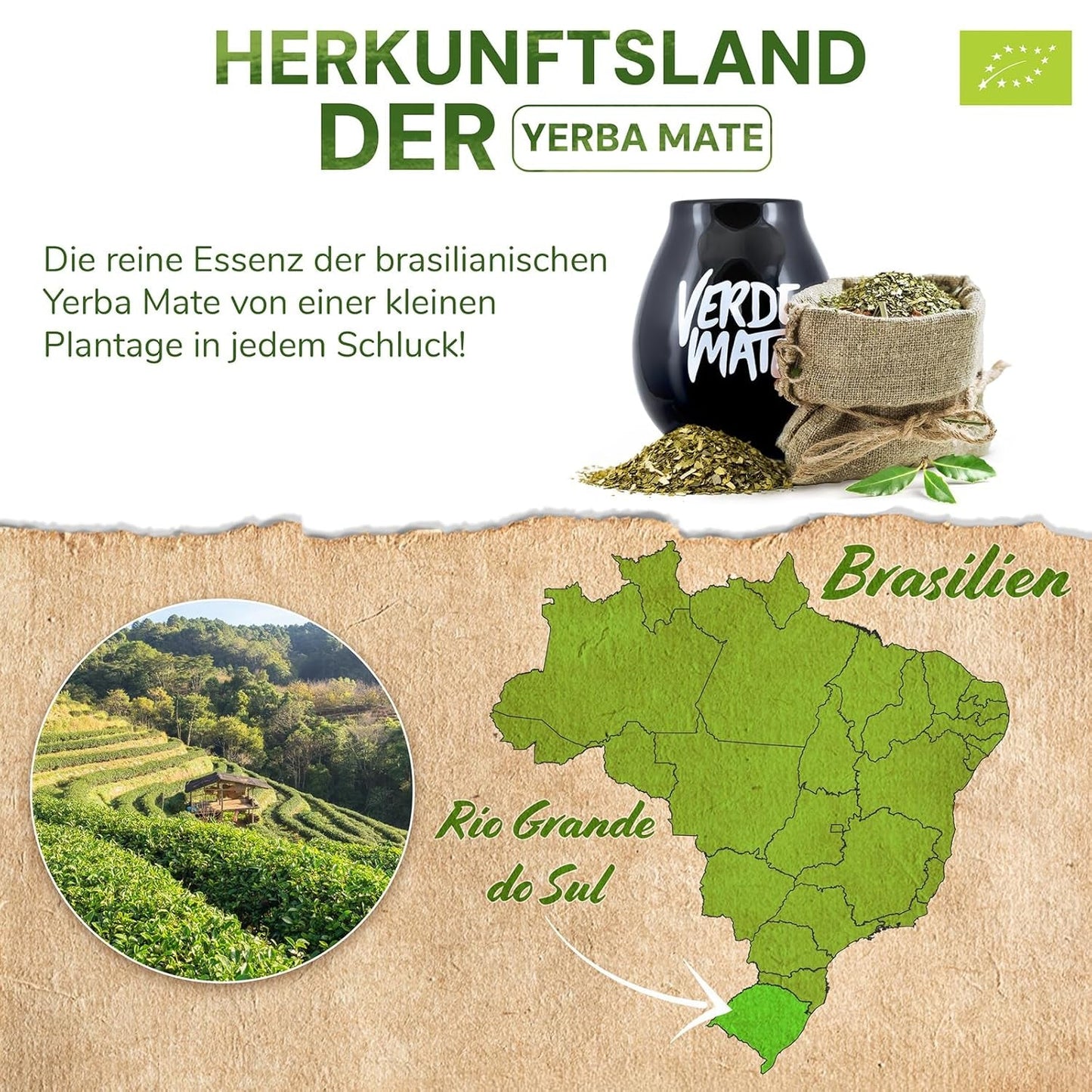 Verde Mate Green Orgánica 500 G – Biologische Yerba Mate uit Brazilië – rookvrij en zorgvuldig verwerkt 0,5 kg