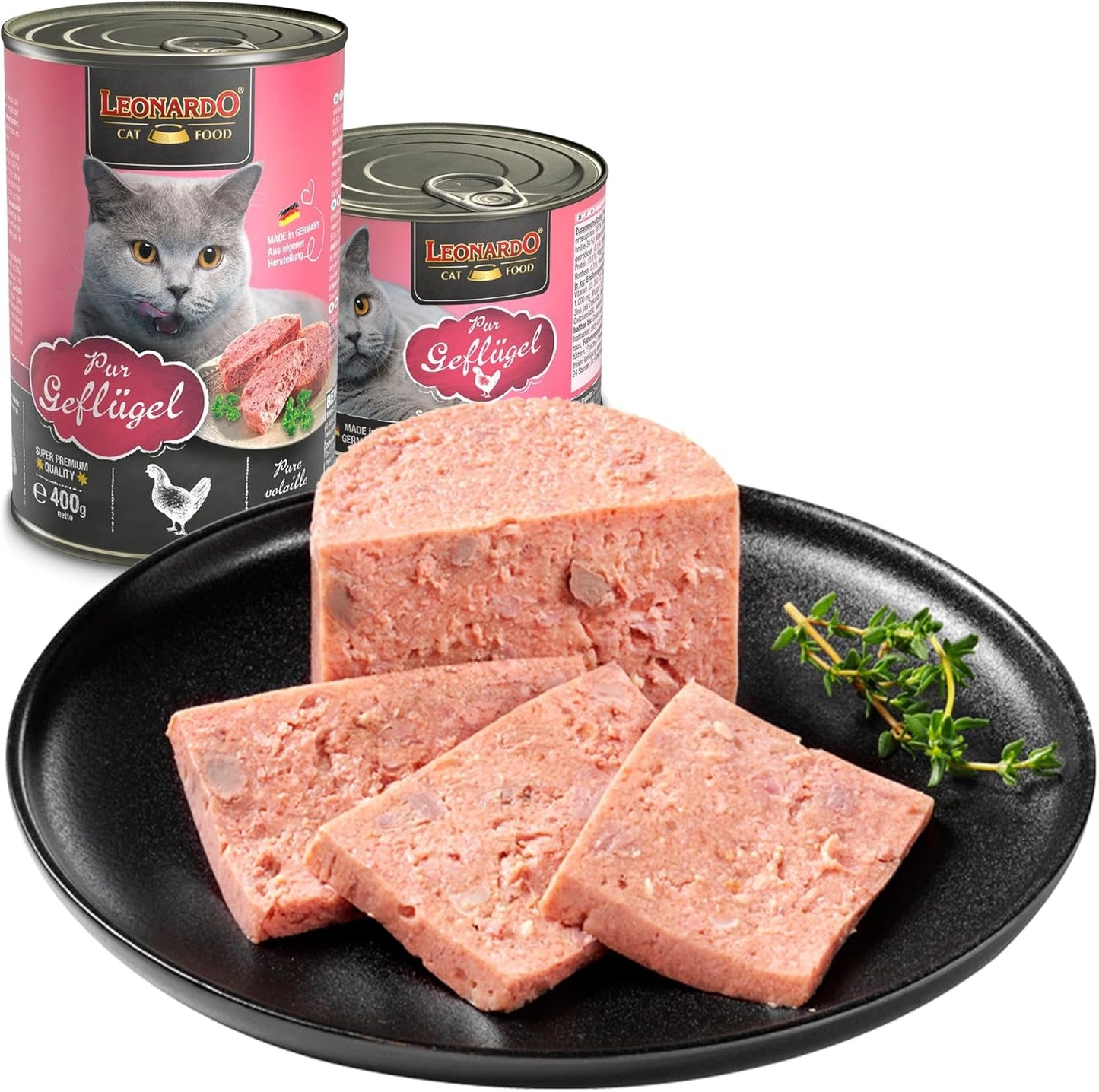 LEONARDO Nassfutter für Katzen, Geflügel puur, 6X 800g dosis, Katzenfutter getreidefrei, Alleinfutter, Made in Germany