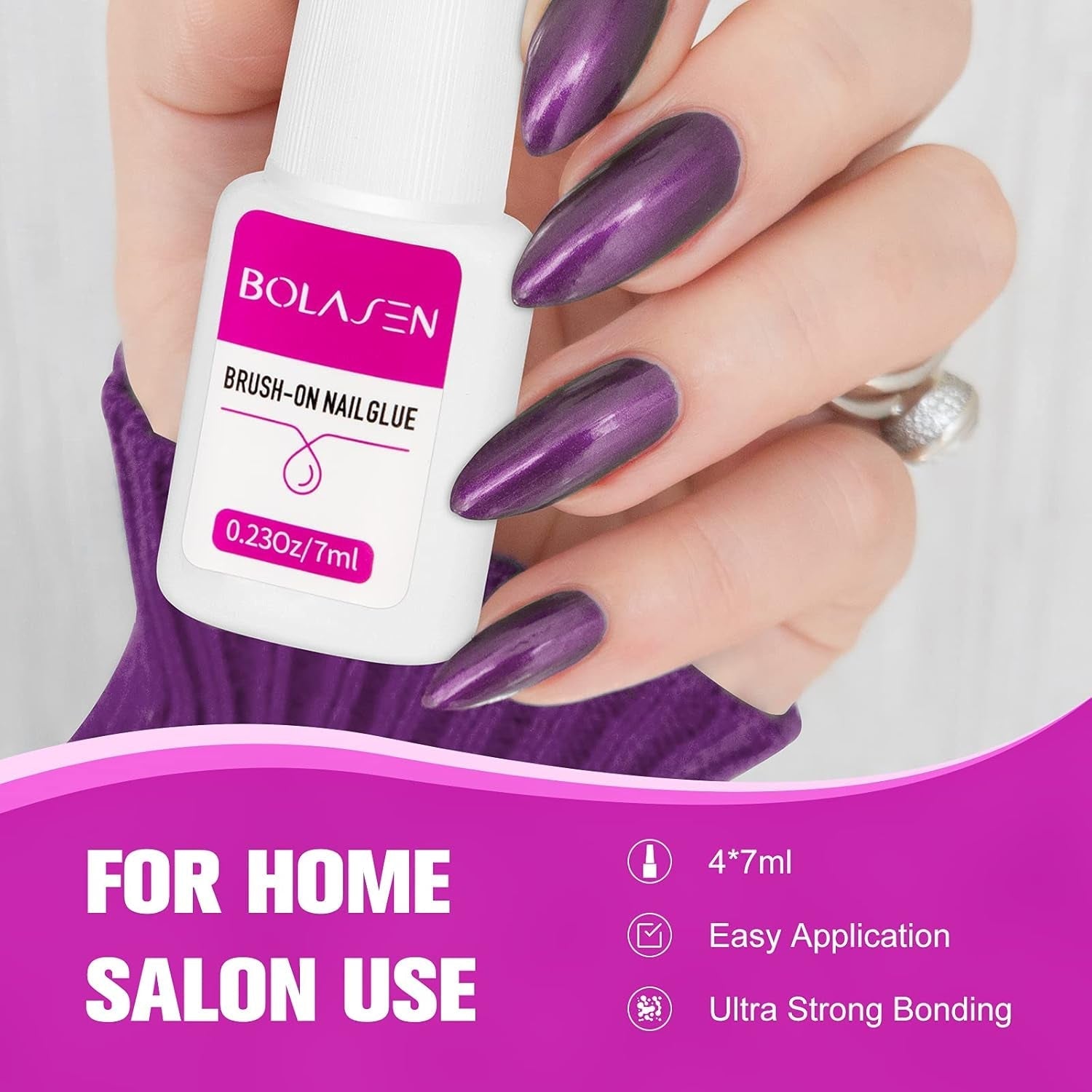 Nageltiplijm, BOLASEN Extra sterke nagellijm, 4 stuks gebarsten nagellijm, nagellijm, extra sterke kunstmatige nagellijm, nagellijm - 4 * 7 ml