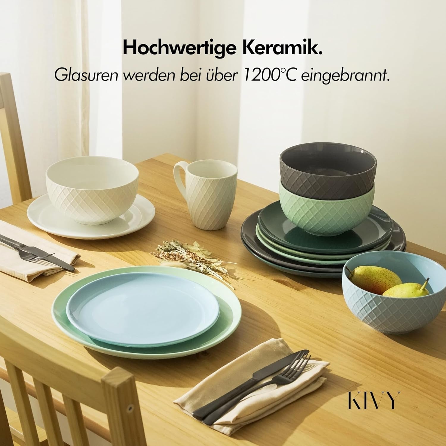 KIVY Granenkommenset - 6 x 850 ml - Grote soep- en papkommen - Soepkom - Kom - Graankommen - Soepkommen - Kommenset - Keramische ontbijtgranenkom (Crèmewit, Kommen)