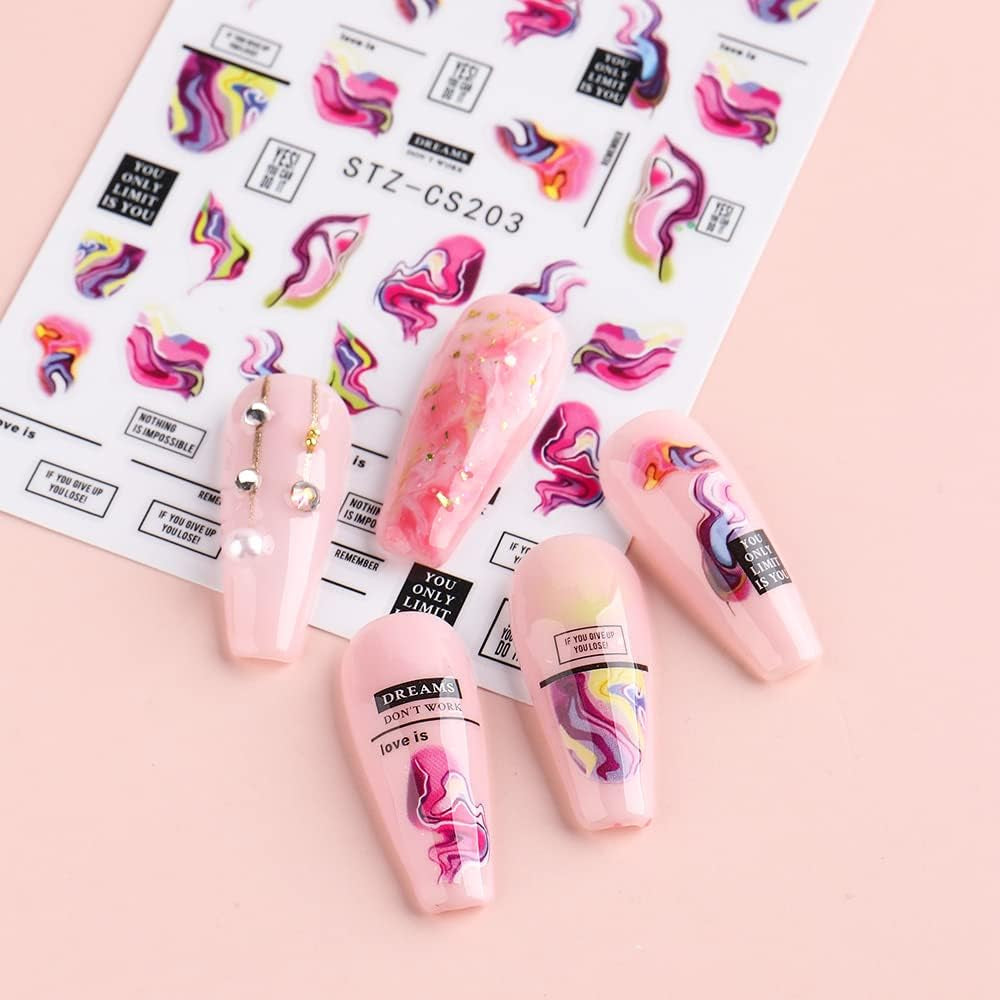 6 Blatt 3D Lila Schmetterling Nagelstickers Selbstklebend Nagelaufkleber Schmetterlinge Nagelsticker Bunte Blühen Marmor Nagelstickers Regenbogen Welle Linien Nail Art Aufkleber Nageldesign Zubehör