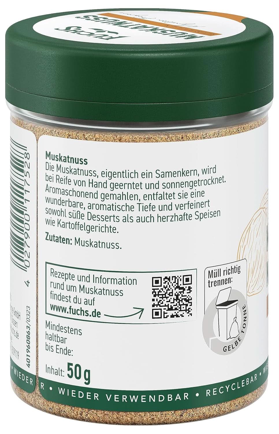 Fuchs Gemalen nootmuskaat, 50 gram Specerijen Naty Shop
