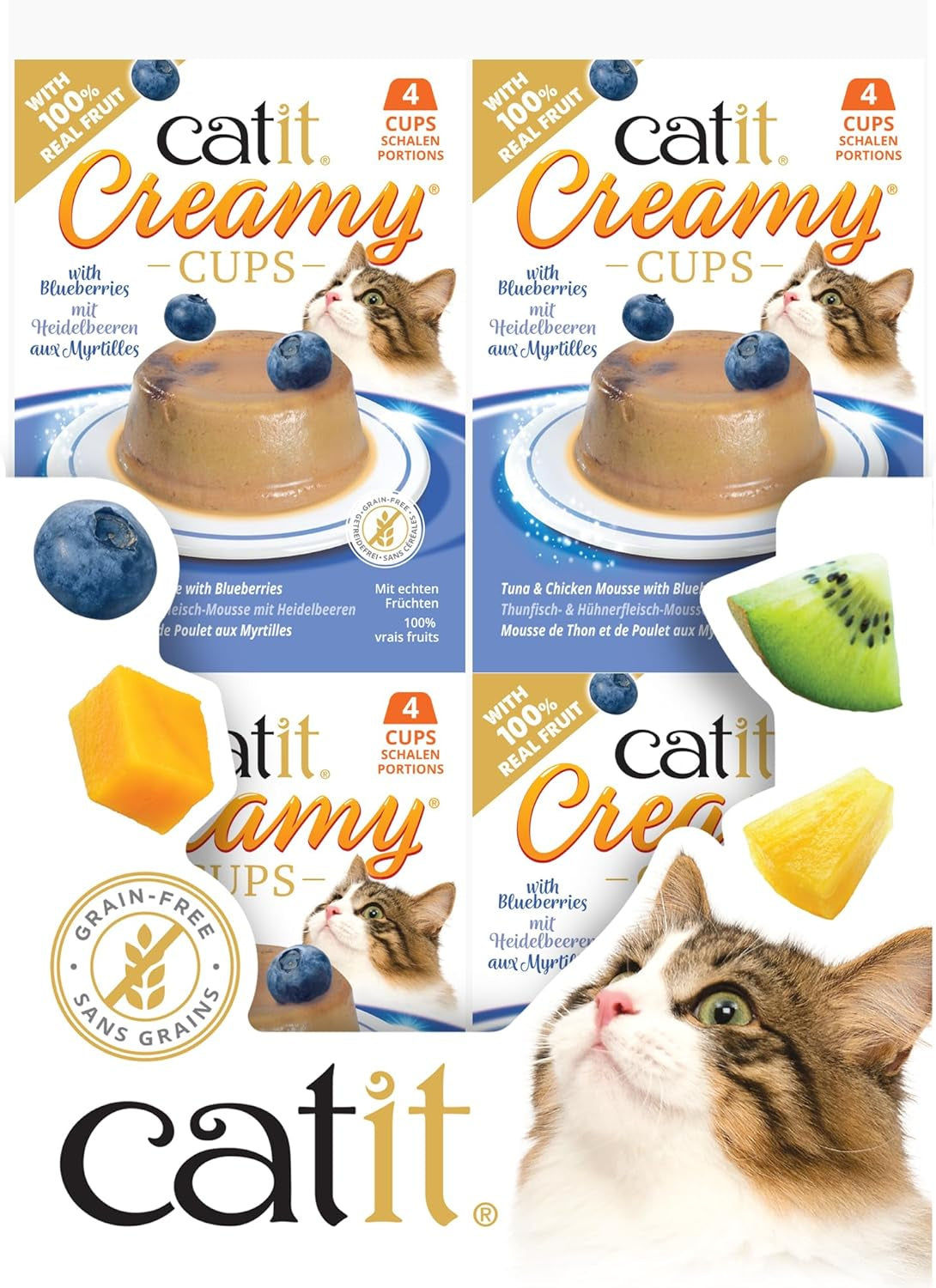 Catit Romige Cups, Tonijn en Kip met Bosbessen, 4x25g