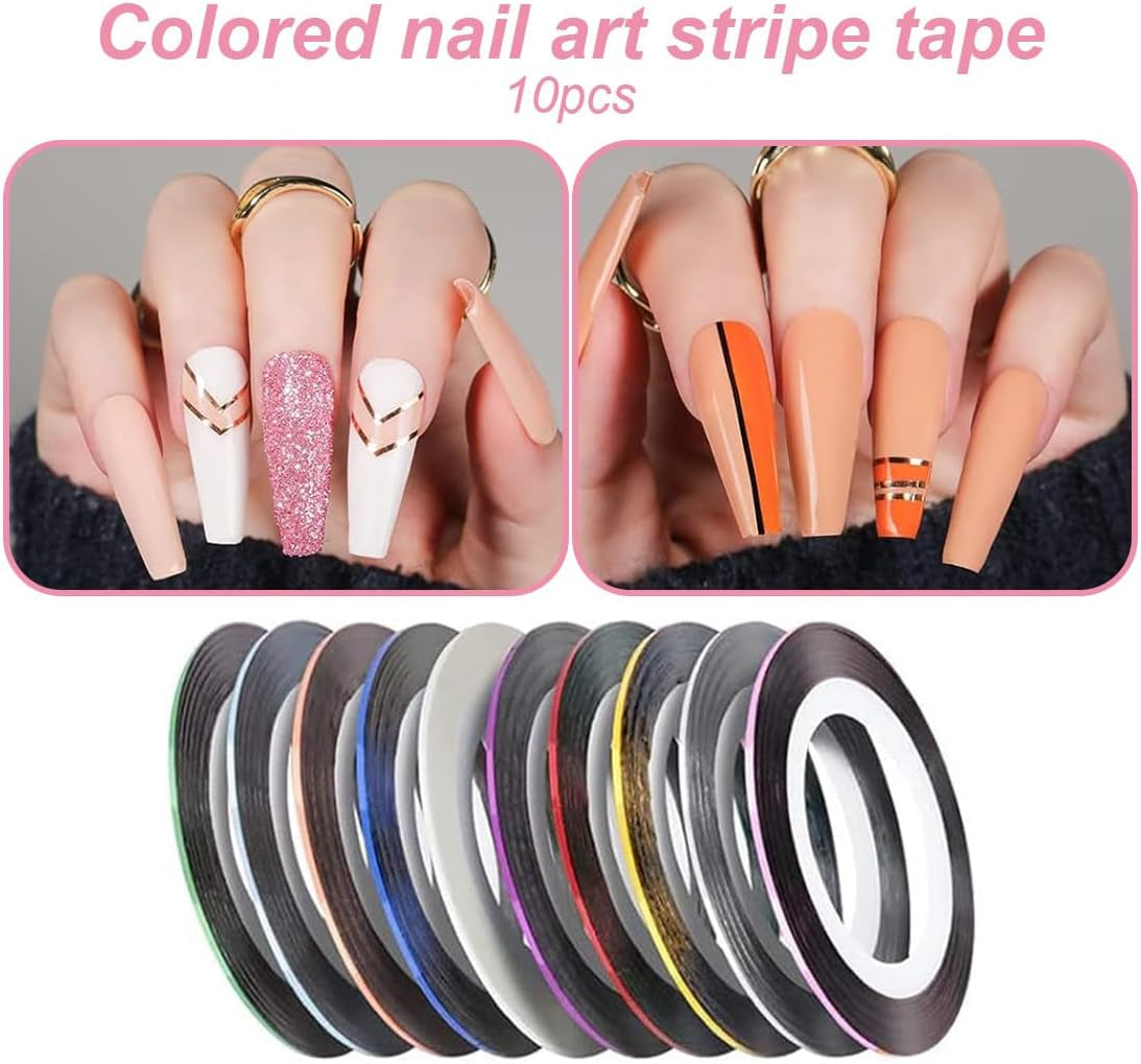 Nagelstickers en accessoireset - 5 nagelstickers, penseel, stenen, decoratieve tape, goudfolie - perfect voor manicure en gelnagels - 50-delige set