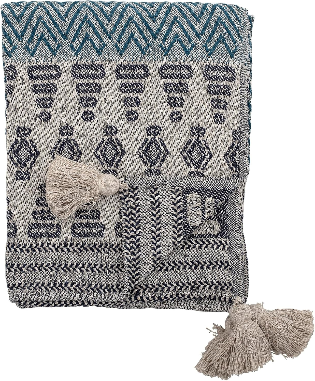 Bloomingville sprei, zwart, katoen, 160cm Blauw Bloomingville bedden en dekens 160 X 130 Cm