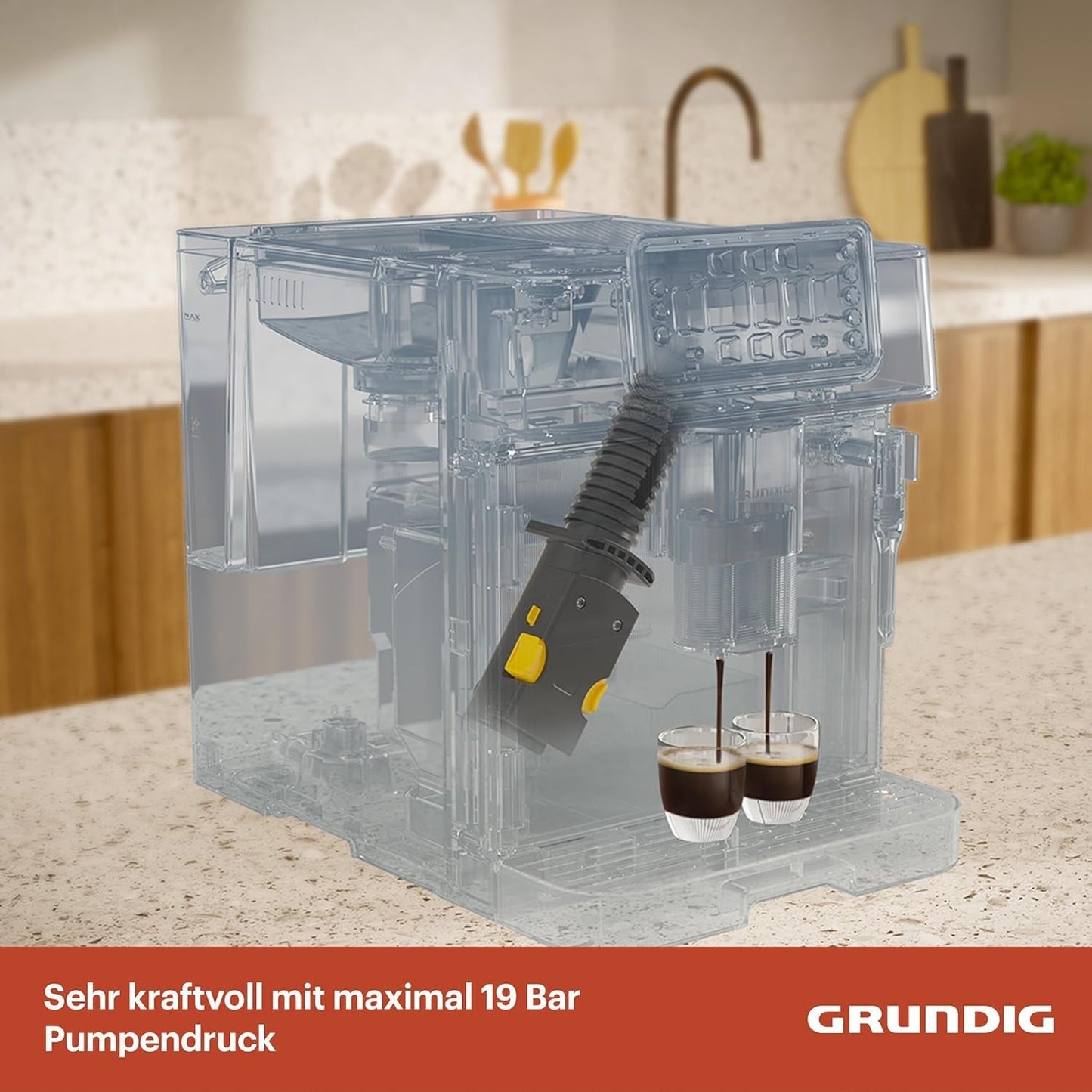 GRUNDIG KVA 6230 volautomatische espressomachine met melkopschuimer, roestvrijstalen molen met 13 maalstanden, bonenreservoir 250 g, afneembaar waterreservoir 2 liter, pompdruk 19 bar, touch display, zwart