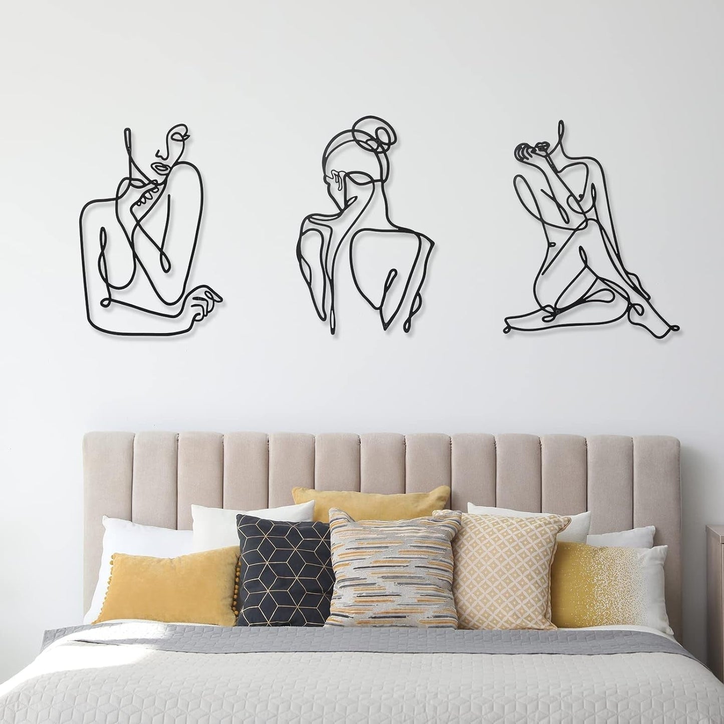3 stuks Metaal Minimalistische Vrouw Muurkunst Deco Modern Metaal Abstracte Vrouw Muurkunst Vrouwelijke Enkele Lijn Lijntekeningen om op te hangen voor Woonkamer (zwart, modern) Beeldjes en sculpturen Naty Shop