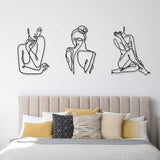 3 stuks Metaal Minimalistische Vrouw Muurkunst Deco Modern Metaal Abstracte Vrouw Muurkunst Vrouwelijke Enkele Lijn Lijntekeningen om op te hangen voor Woonkamer (zwart, modern) Beeldjes en sculpturen Naty Shop
