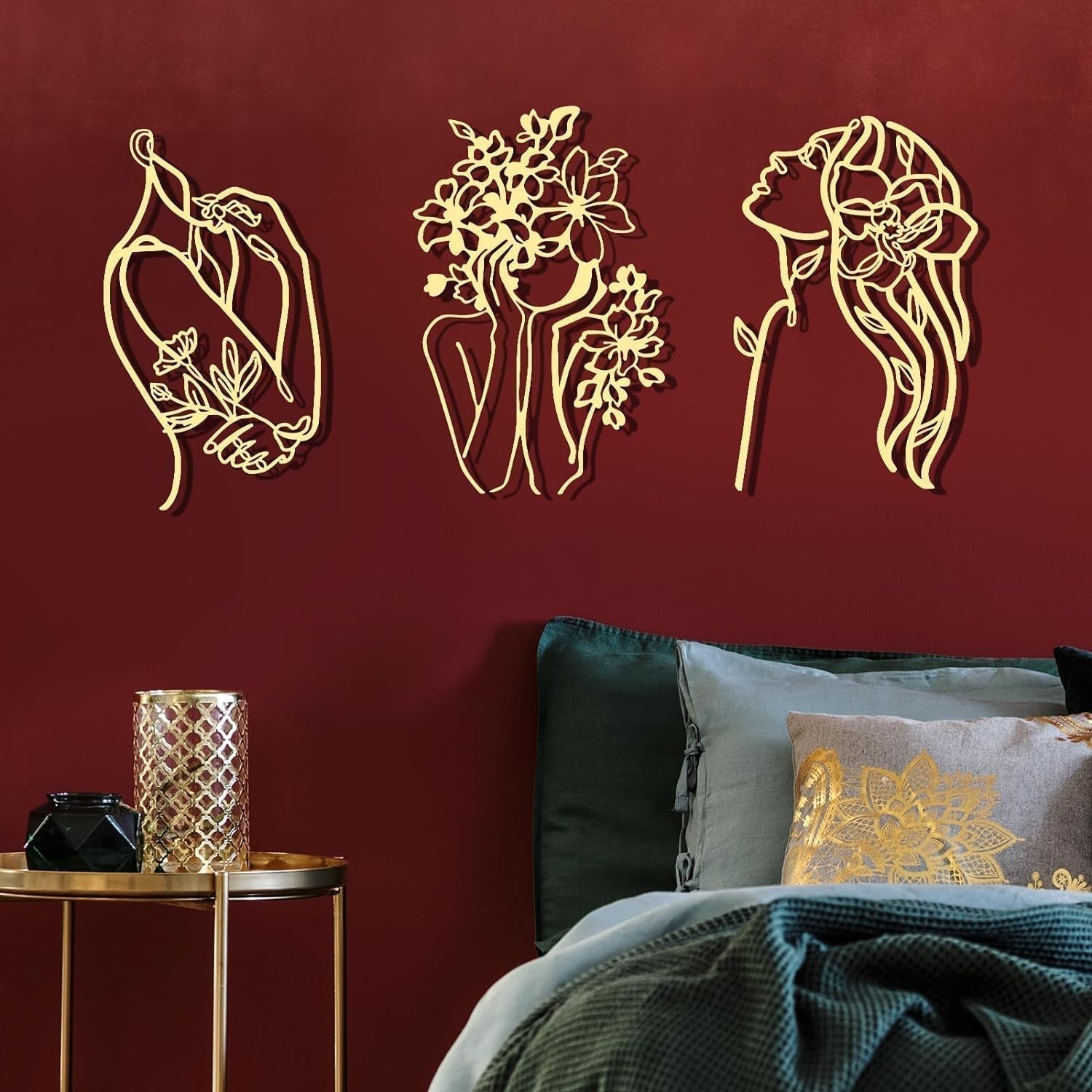 3 stuks Metaal Minimalistische Vrouw Muurkunst Deco Modern Metaal Abstract Vrouw Muurkunst Vrouwelijke Enkele Lijn Lijntekeningen om op te hangen voor Woonkamer (Zwart, Modern) Beeldjes en Sculpturen Naty Shop Goud Elegant