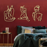 3 stuks Metaal Minimalistische Vrouw Muurkunst Deco Modern Metaal Abstracte Vrouw Muurkunst Vrouwelijke Enkele Lijn Lijntekeningen om op te hangen voor Woonkamer (zwart, modern) Beeldjes en sculpturen Naty Shop Goud 35L X 25B Cm