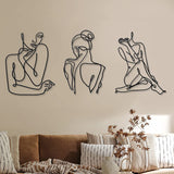 3 stuks Metaal Minimalistische Vrouw Muurkunst Deco Modern Metaal Abstracte Vrouw Muurkunst Vrouwelijke Enkele Lijn Lijntekeningen om op te hangen voor Woonkamer (zwart, modern) Beeldjes en sculpturen Naty Shop Zwart Modern