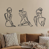 3 stuks Metaal Minimalistische Vrouw Muurkunst Deco Modern Metaal Abstracte Vrouw Muurkunst Vrouwelijke Enkele Lijn Lijntekeningen om op te hangen voor Woonkamer (zwart, modern) Beeldjes en sculpturen Naty Shop Zwart 35L X 29B Cm