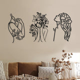 3 stuks Metaal Minimalistische Vrouw Muurkunst Deco Modern Metaal Abstract Vrouw Muurkunst Vrouwelijke Enkele Lijn Lijntekeningen om op te hangen voor Woonkamer (zwart, modern) Beeldjes en sculpturen Naty Shop Elegant 35L X 25B Cm