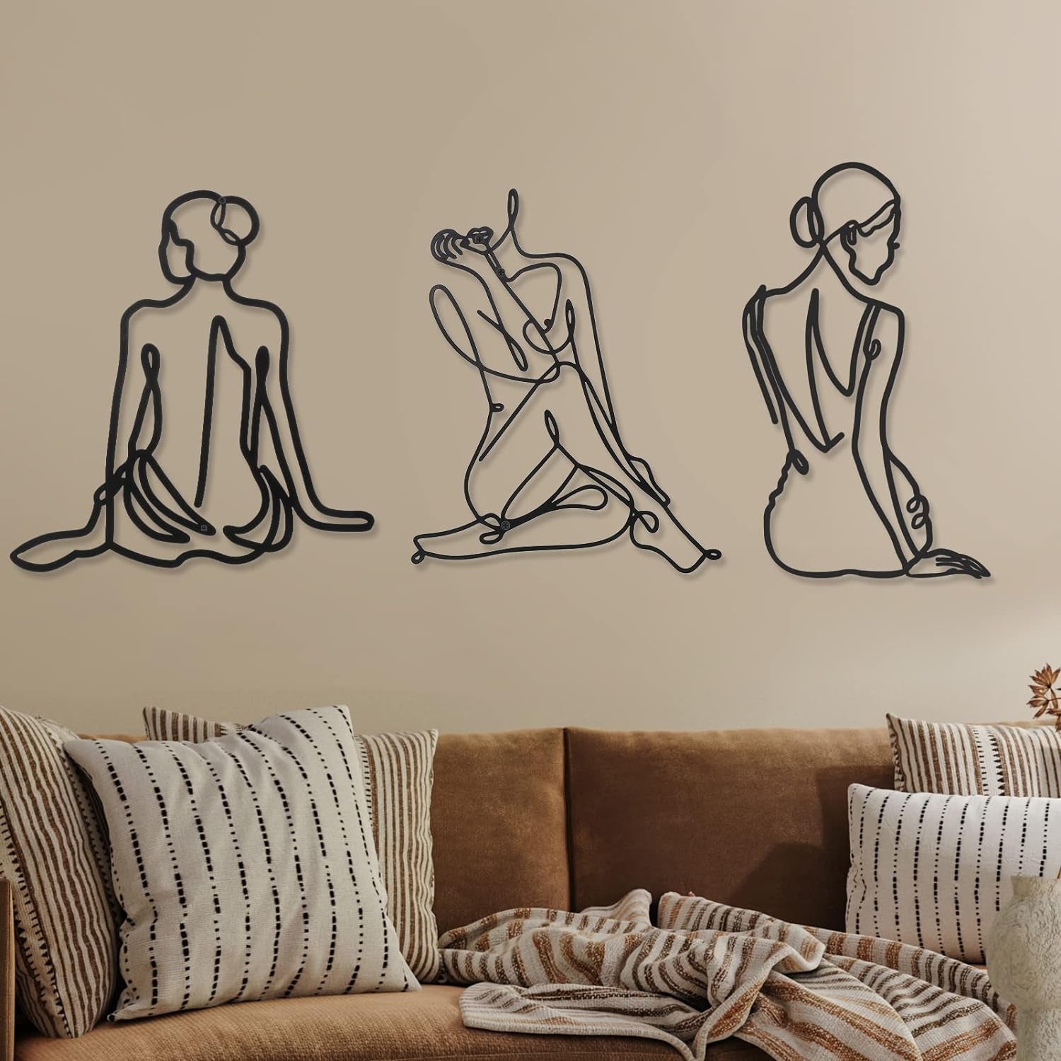 3 stuks Metaal Minimalistische Vrouw Muurkunst Deco Modern Metaal Abstract Vrouw Muurkunst Vrouwelijke Enkele Lijn Lijntekeningen om op te hangen voor Woonkamer (Zwart, Modern) Beeldjes en Sculpturen Naty Shop Zwart Vintage