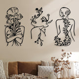 3 stuks Metaal Minimalistische Vrouw Muurkunst Deco Modern Metaal Abstracte Vrouw Muurkunst Vrouwelijke Enkele Lijn Lijntekeningen om op te hangen voor Woonkamer (zwart, modern) Beeldjes en sculpturen Naty Shop Zwarte Plant