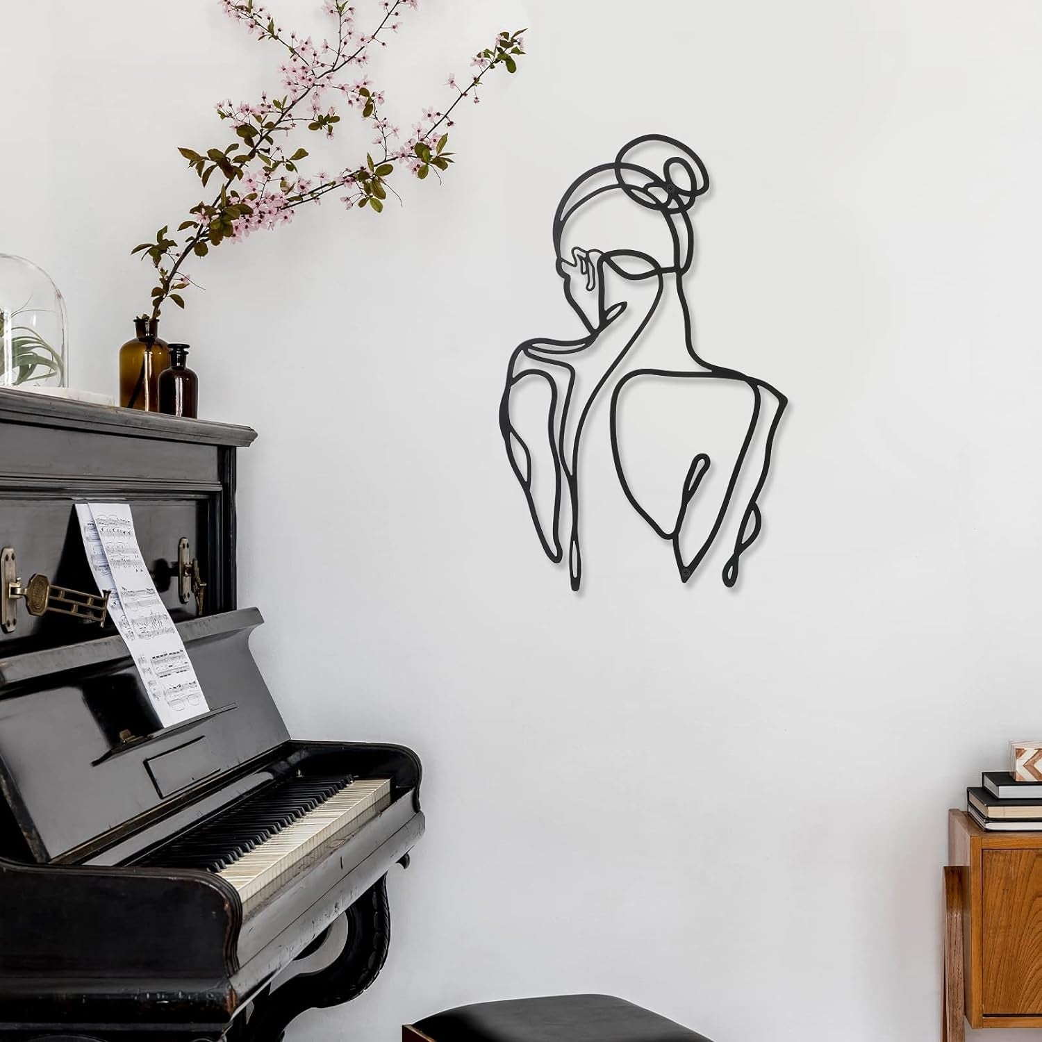 3 stuks Metaal Minimalistische Vrouw Muurkunst Deco Modern Metaal Abstracte Vrouw Muurkunst Vrouwelijke Enkele Lijn Lijntekeningen om op te hangen voor Woonkamer (zwart, modern) Beeldjes en sculpturen Naty Shop