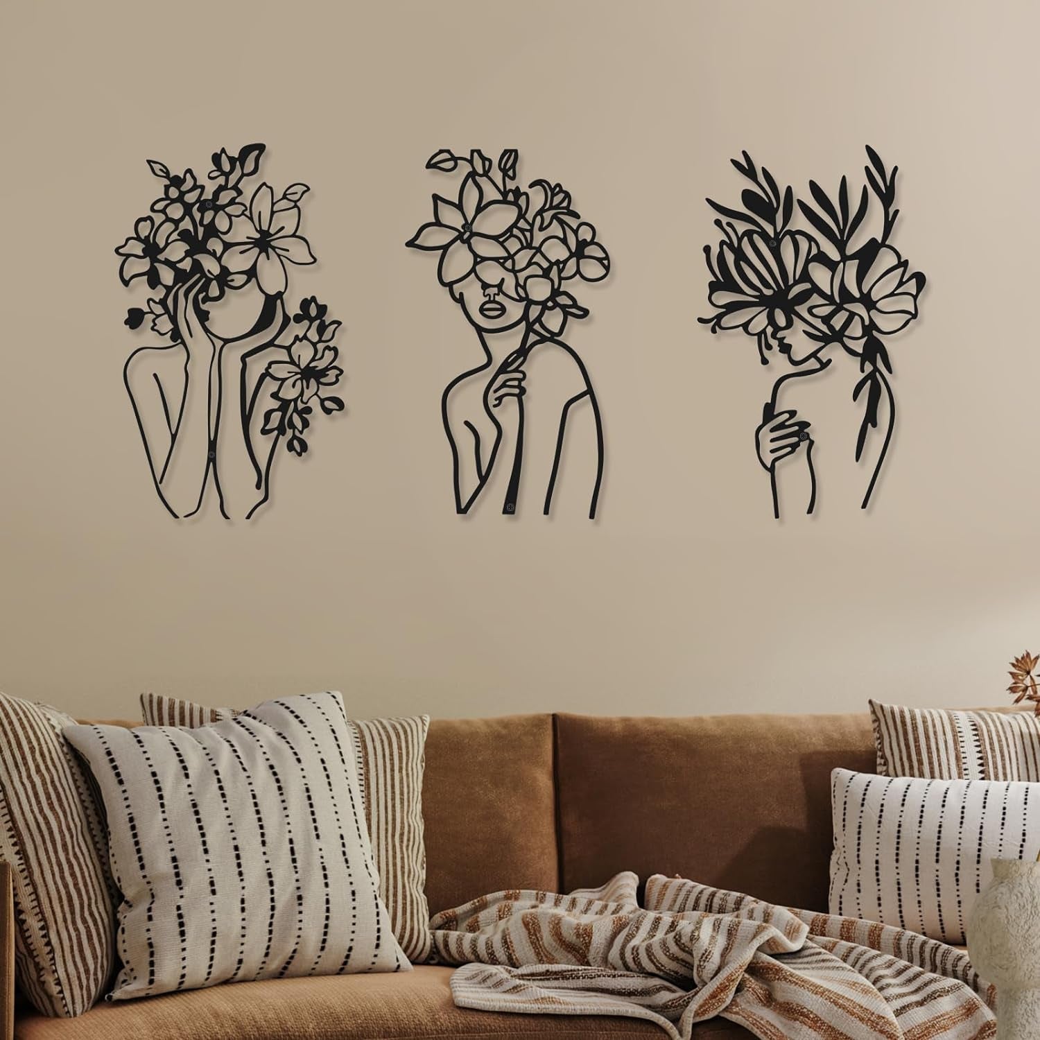 3 stuks Metaal Minimalistische Vrouw Muurkunst Deco Modern Metaal Abstract Vrouw Muurkunst Vrouwelijke Enkele Lijn Lijntekeningen om op te hangen voor Woonkamer (Zwart, Modern) Beeldjes en Sculpturen Naty Shop Levendig Zwart