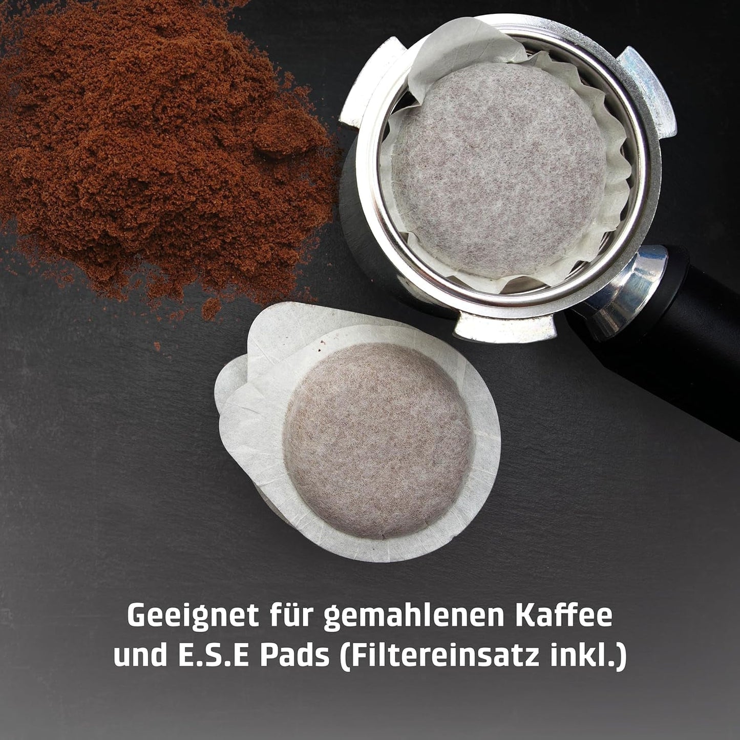 Caso Espresso Gourmet - Espressomachine met portafilter van roestvrij staal, krachtige Ulka-pomp van 19 bar, met melkopschuimer, voor gemalen koffie of ESE-koffiecapsules, voor 2 kopjes, met kopjeswarmer