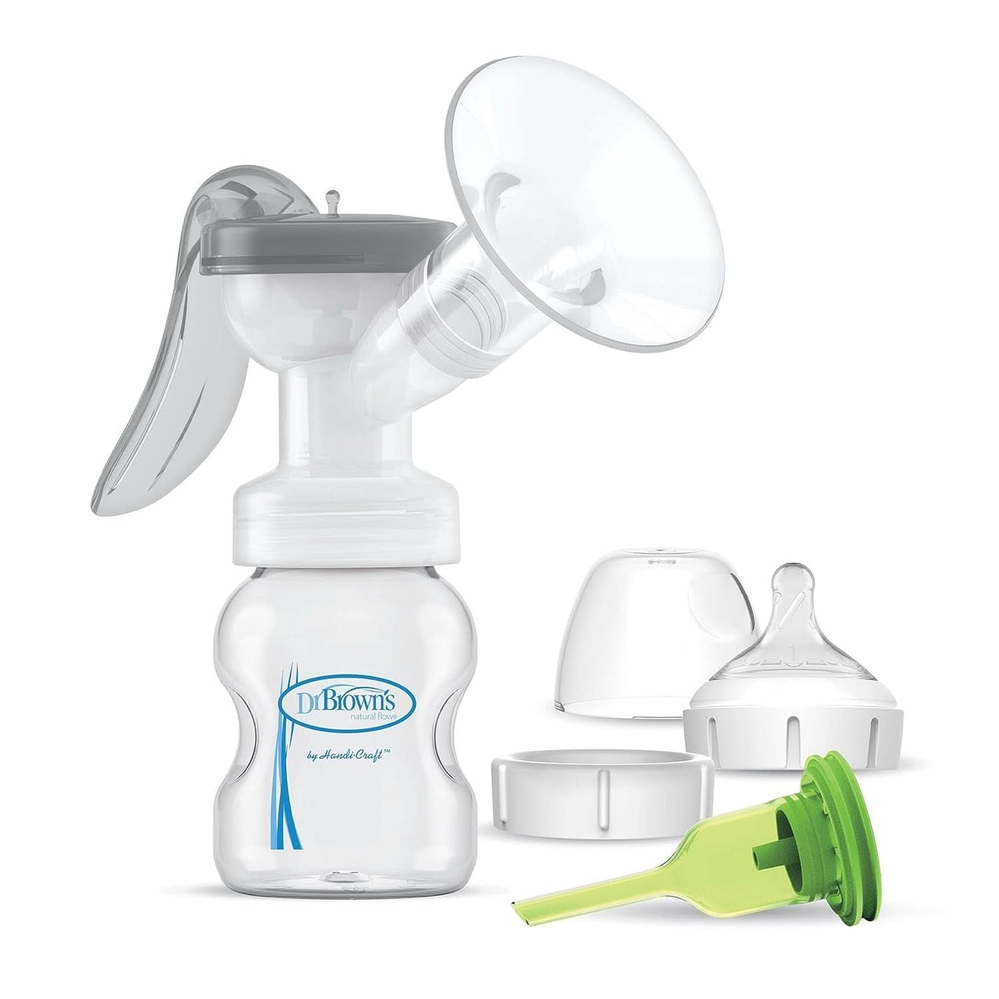 Handmatige borstkolf met 100% siliconen Softshape-bescherming (B, 25 mm flens) en antikrampjesopties + 150 ml fles met brede mond en speen niveau 1 met langzame doorstroming Accessoires Voeding en borstvoeding Bebe Naty Shop