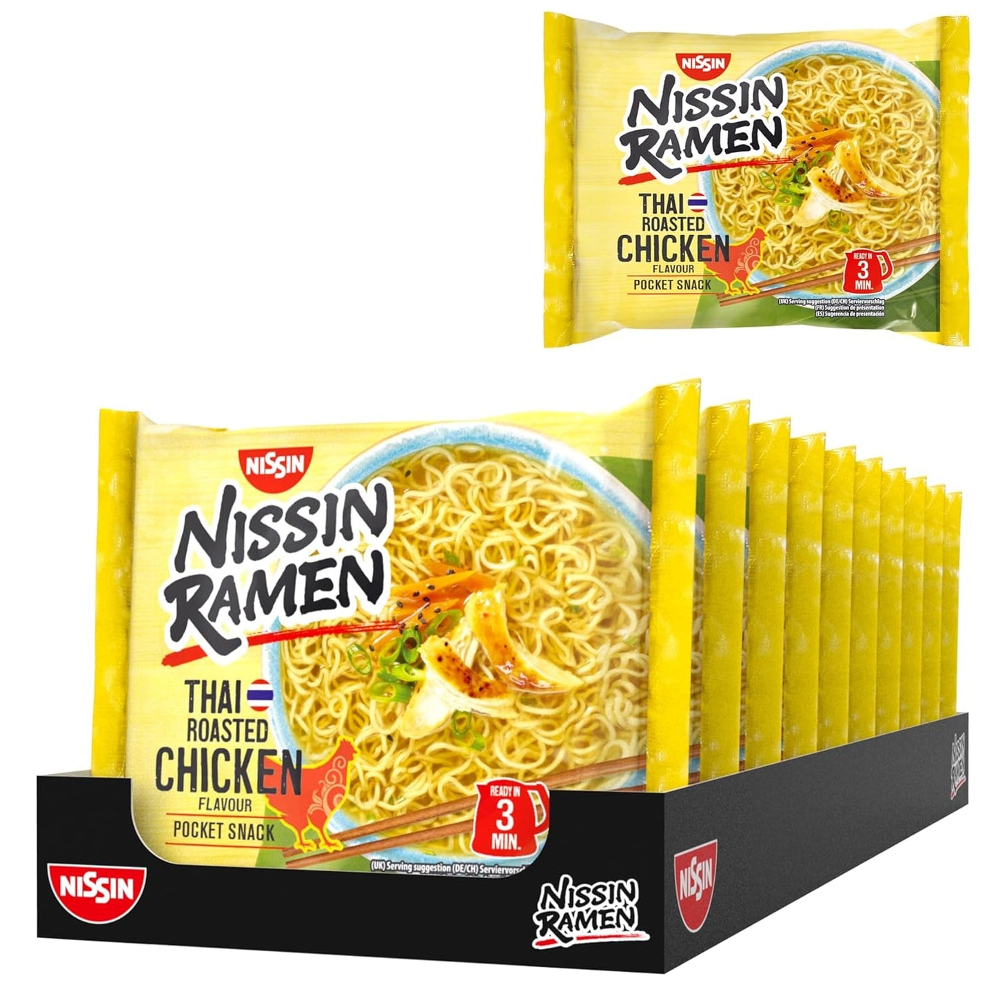 Nissin Ramen - Thaise Gebakken Kip 10 Pack Aziatische Stijl Instant Noedels Thais Recept Snel en Gemakkelijk Aziatisch Eten (10 x 65g)